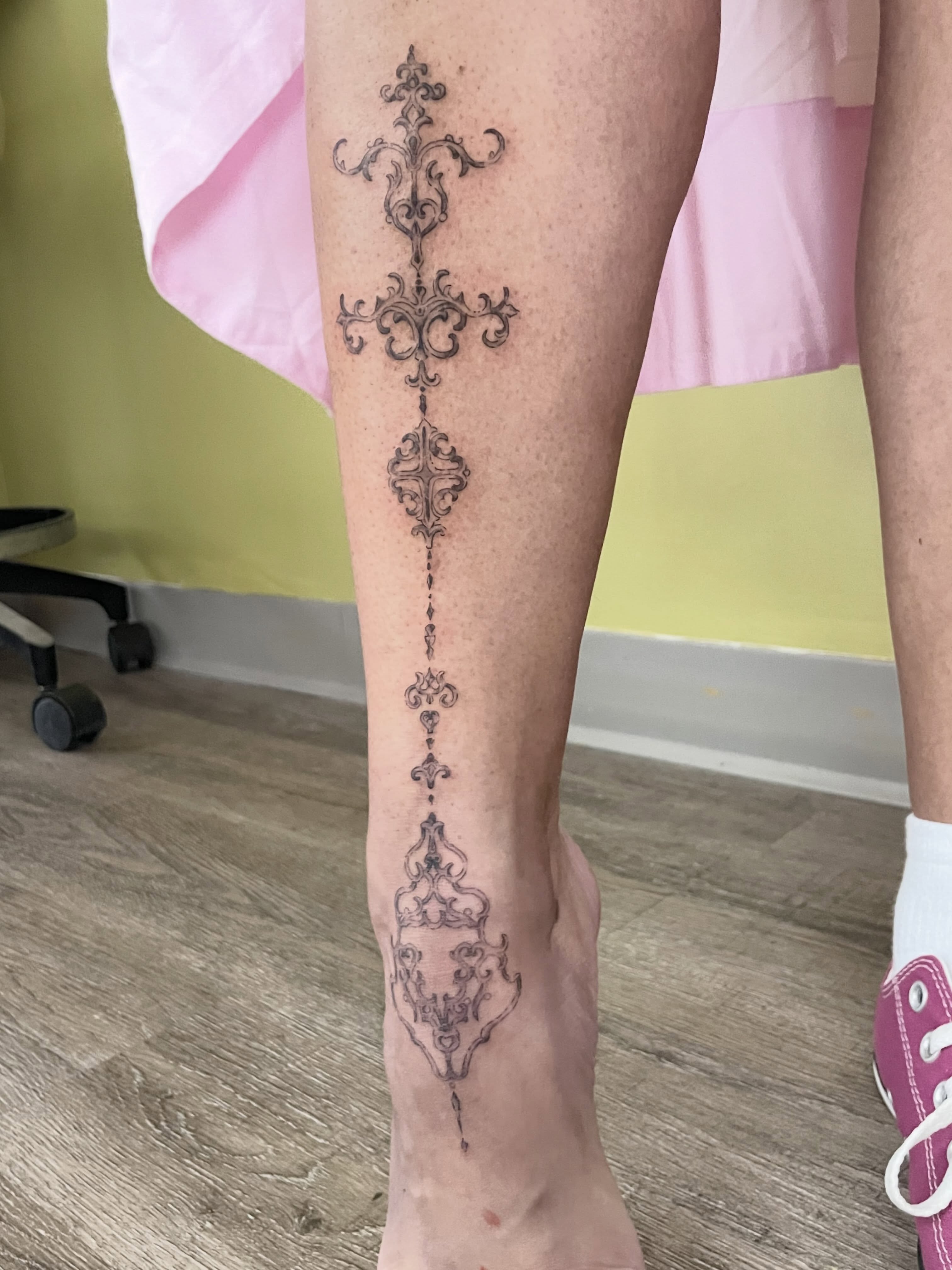 Ornamental design ornamental tattoo on the leg by ✨Erin Haines✨