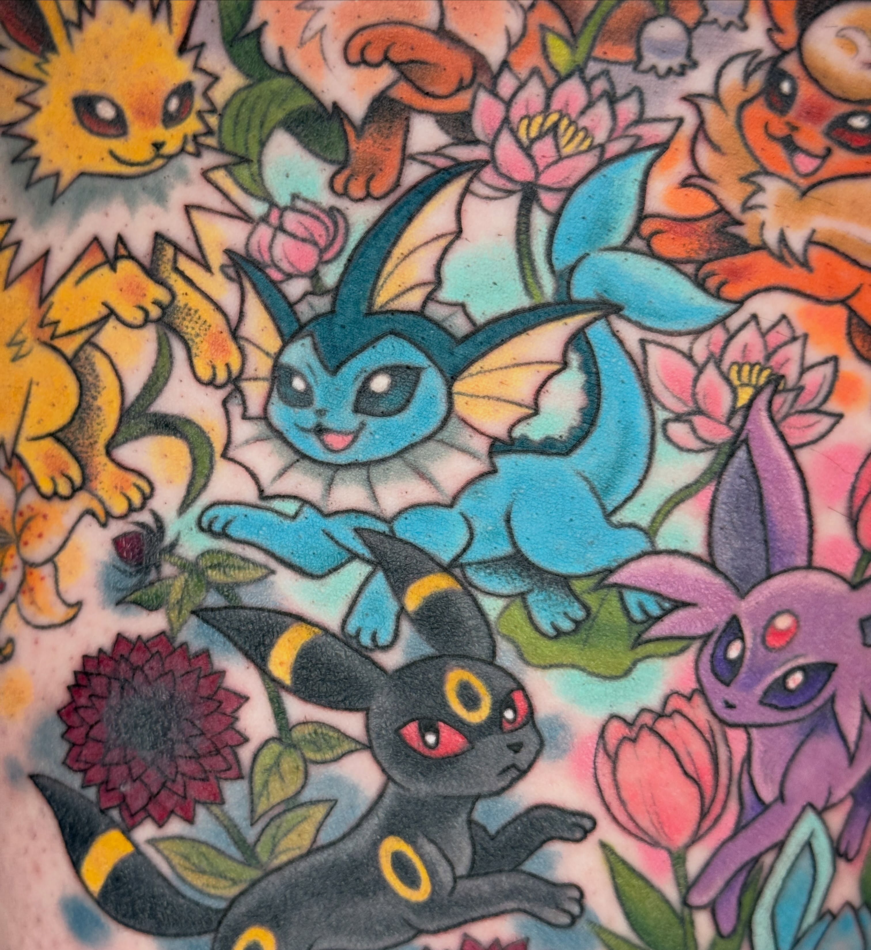 Eevee evolution family dotwork tattoo by liam u. williams