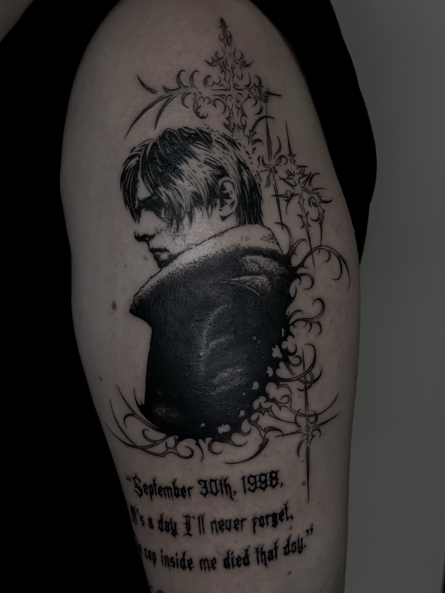 Tattoo by @bluehorseshoetattoo — black_and_grey, realism