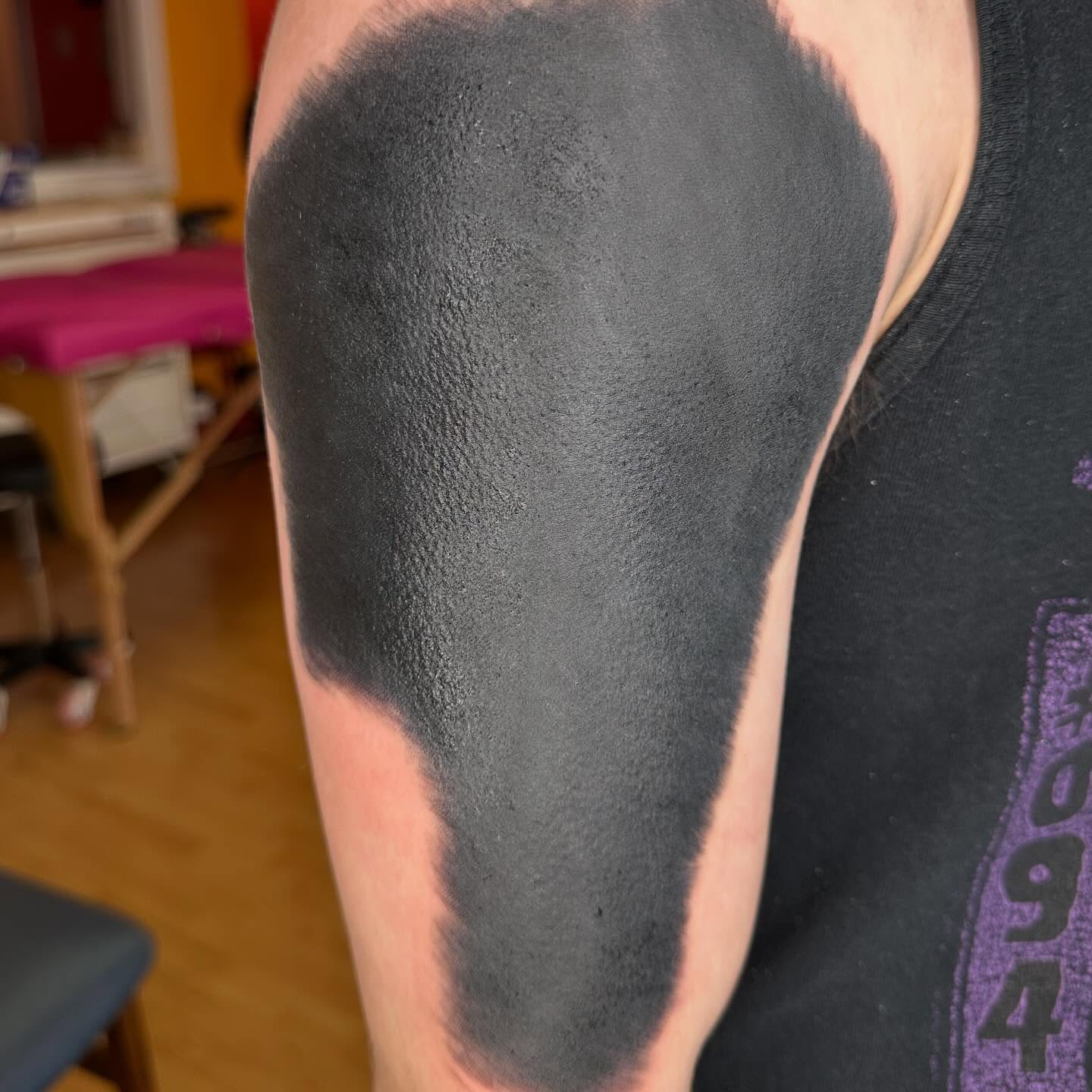 Abstract shape black and grey tattoo on the upper arm by ✨ Mandy Foster - Bremerton Tattoo Artist✨, Bremerton, Washington