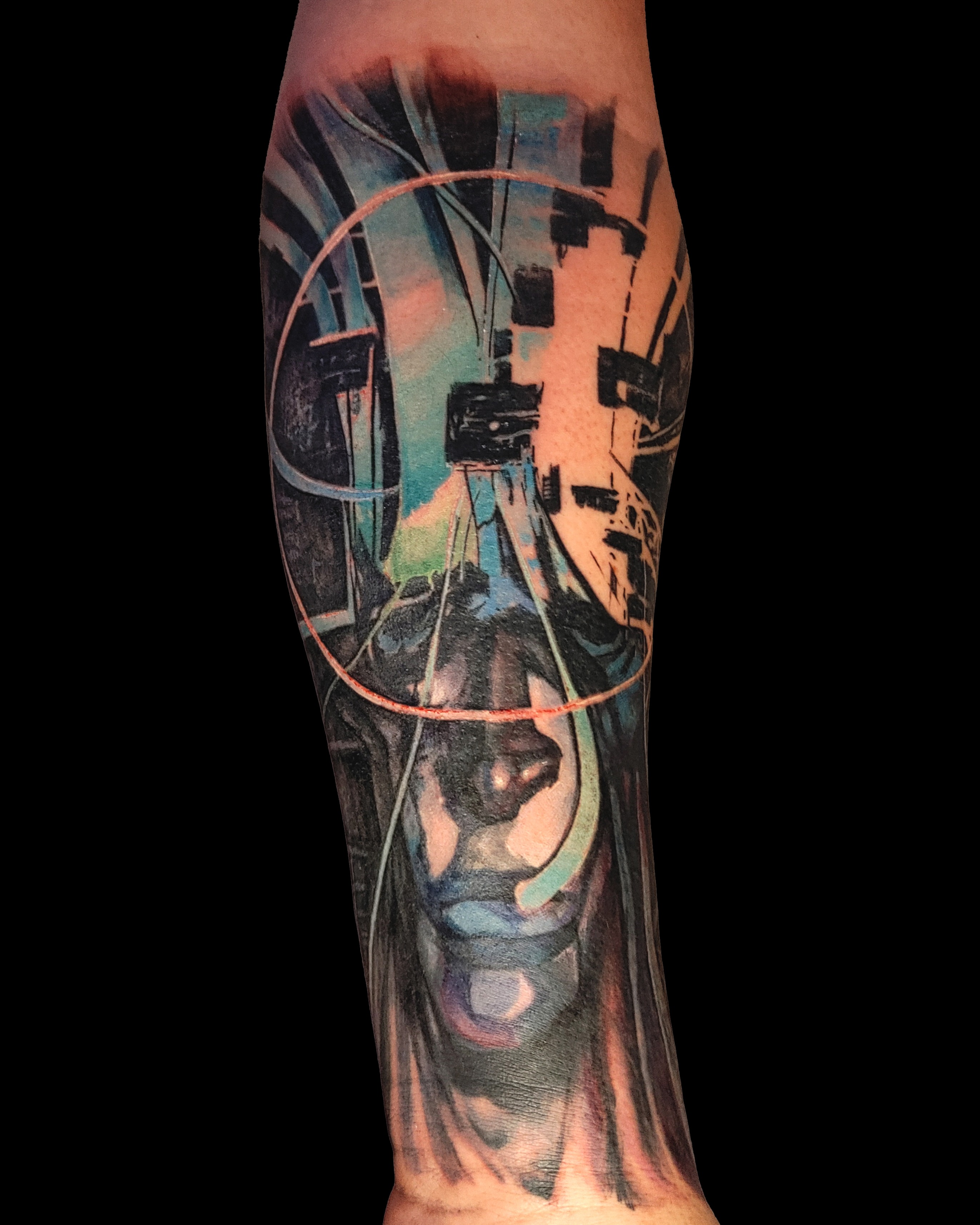 Abstract geometric geometric tattoo on the forearm by Dallas Tattoo Artist Erik Espinoza