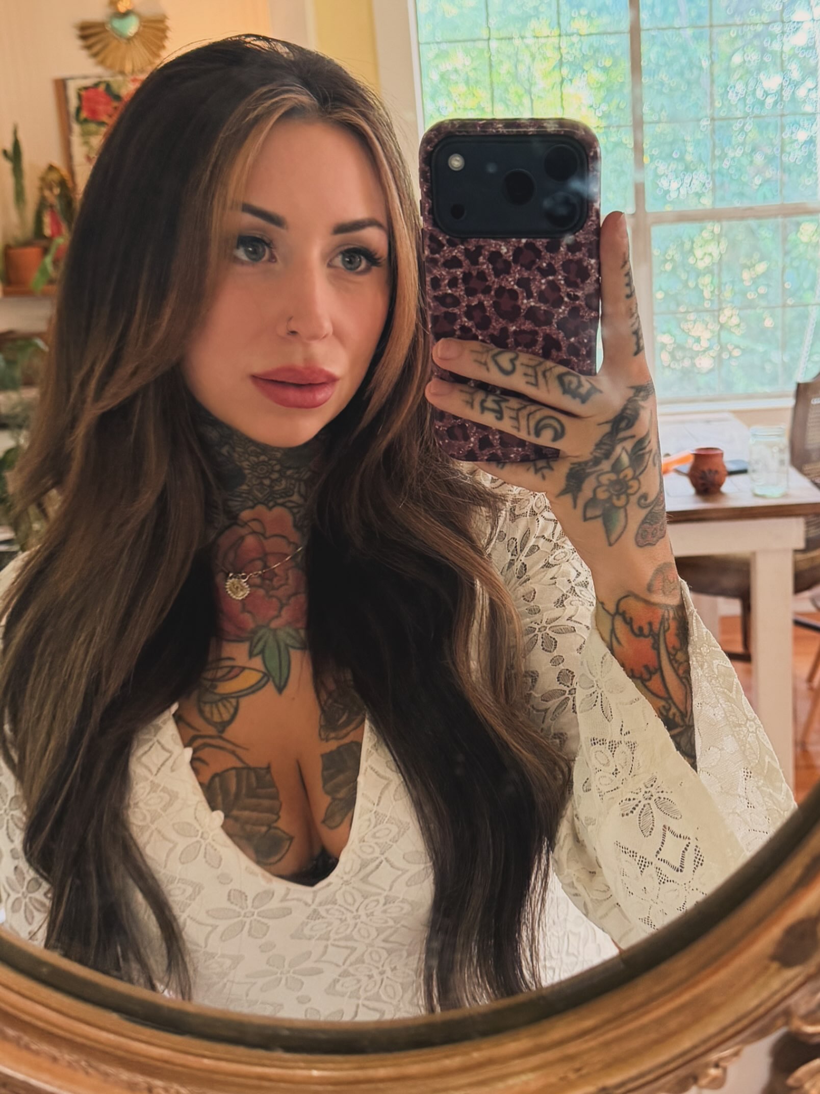 Floral American traditional tattoo on the chest by Luna Lucero