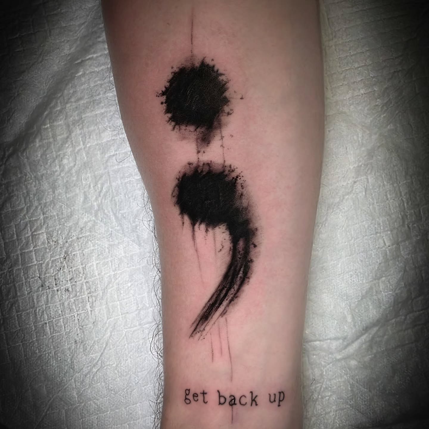 Semicolon dotwork tattoo on the forearm by John Christo Blake
