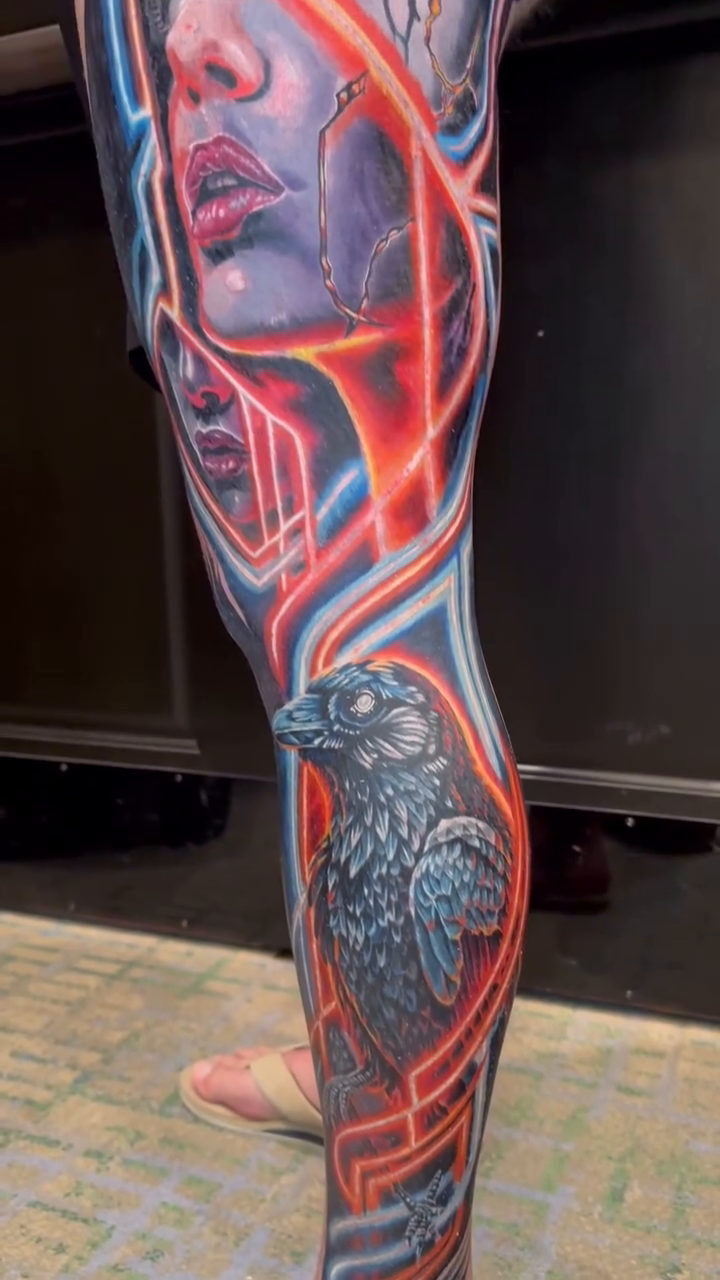 Raven and a crying woman realism tattoo by Zac Pedrosa
