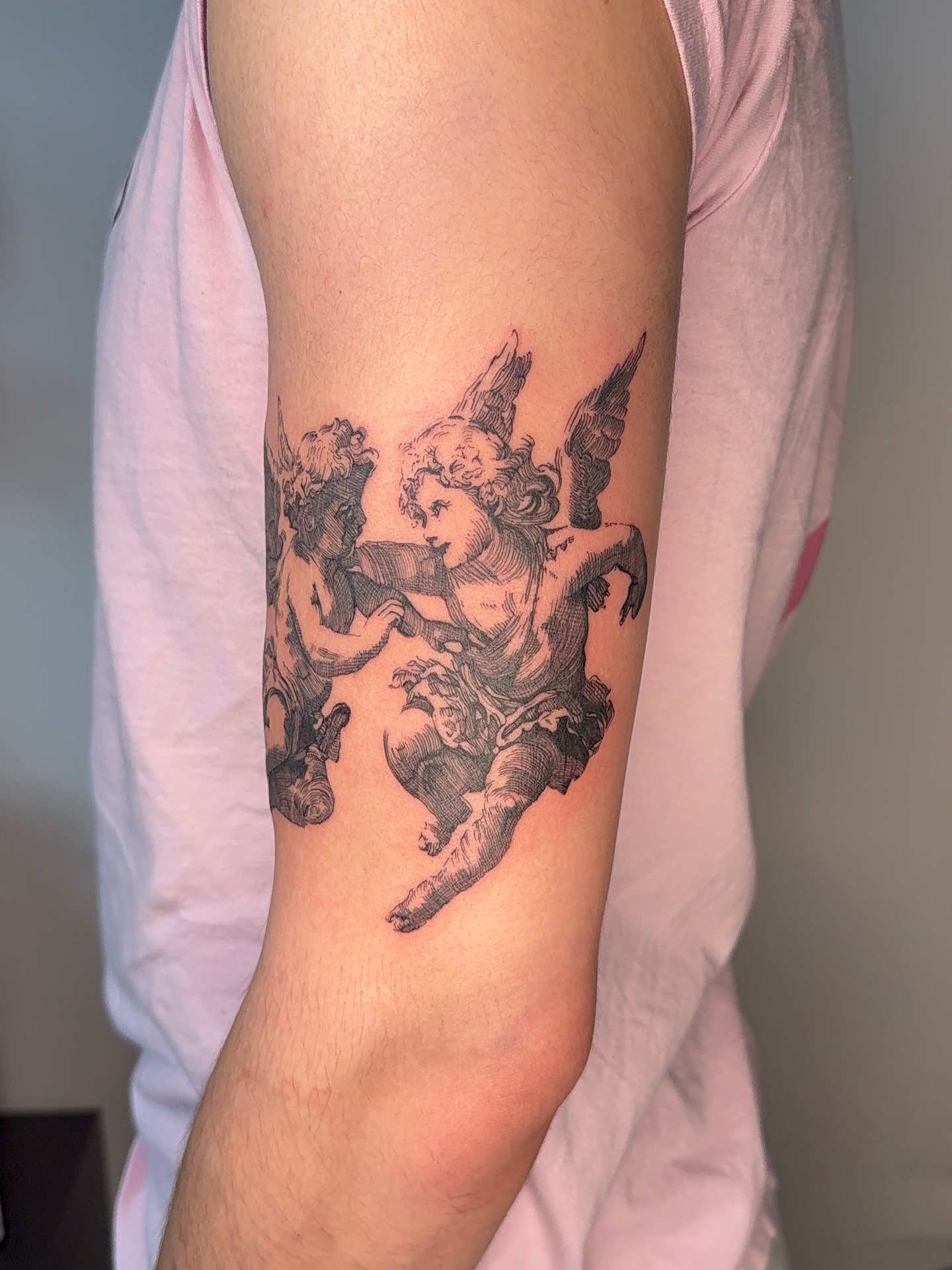 Angels realism tattoo on the forearm by aamora ꩜