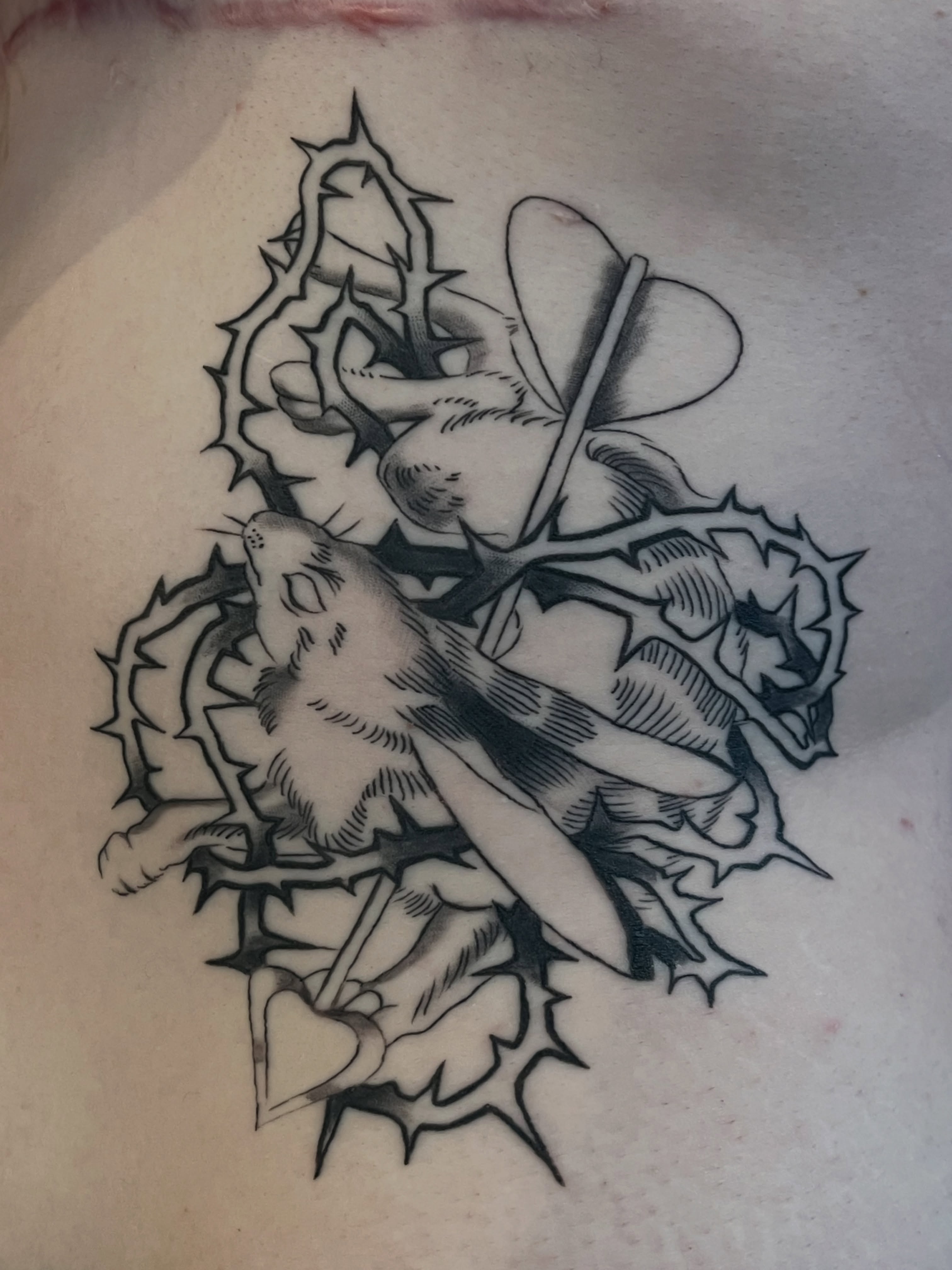 Sheep and thorns black and grey tattoo by Zoe Phan, Richmond, Virginia