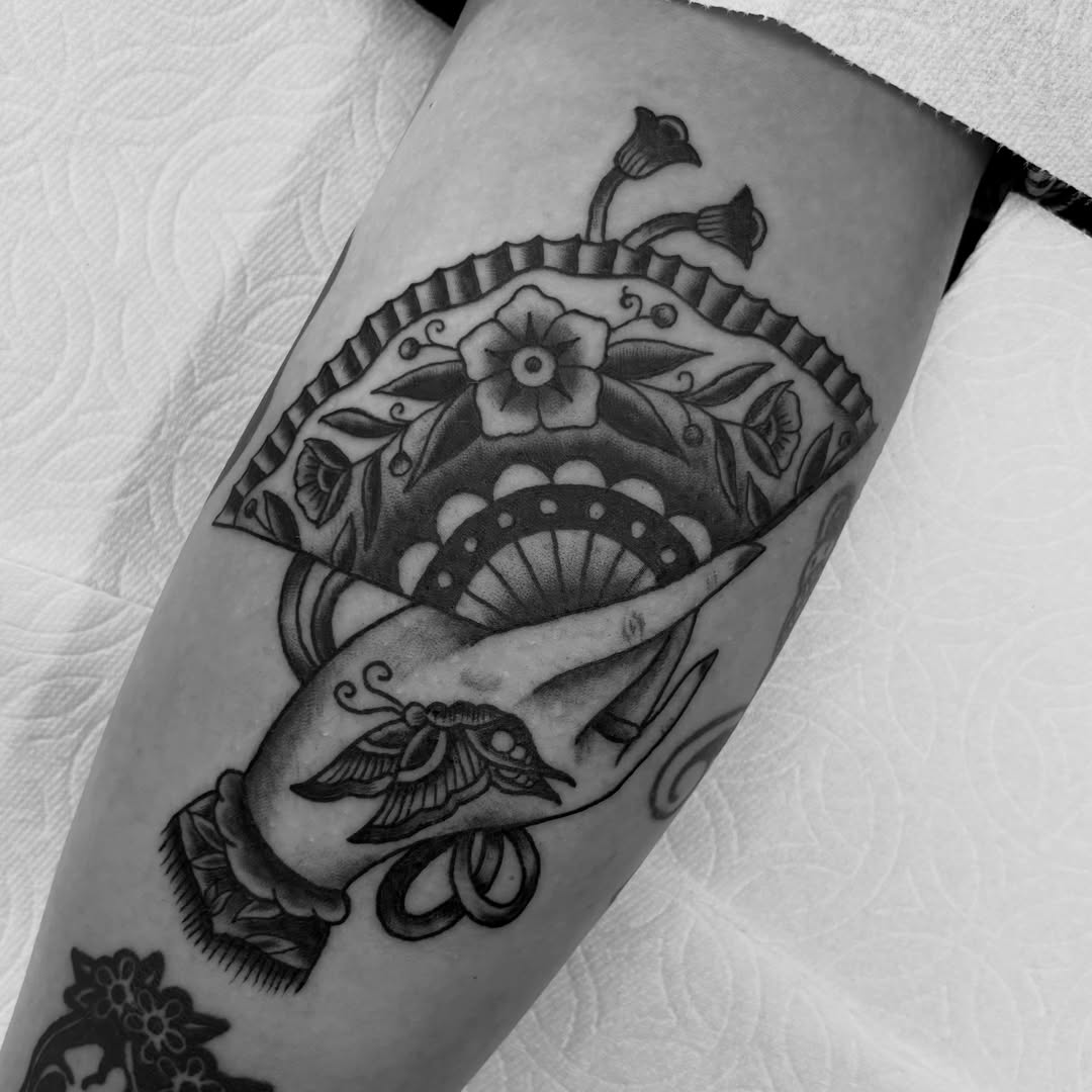 Floral mandala American traditional tattoo on the forearm by Las Vegas Tattoo Artist