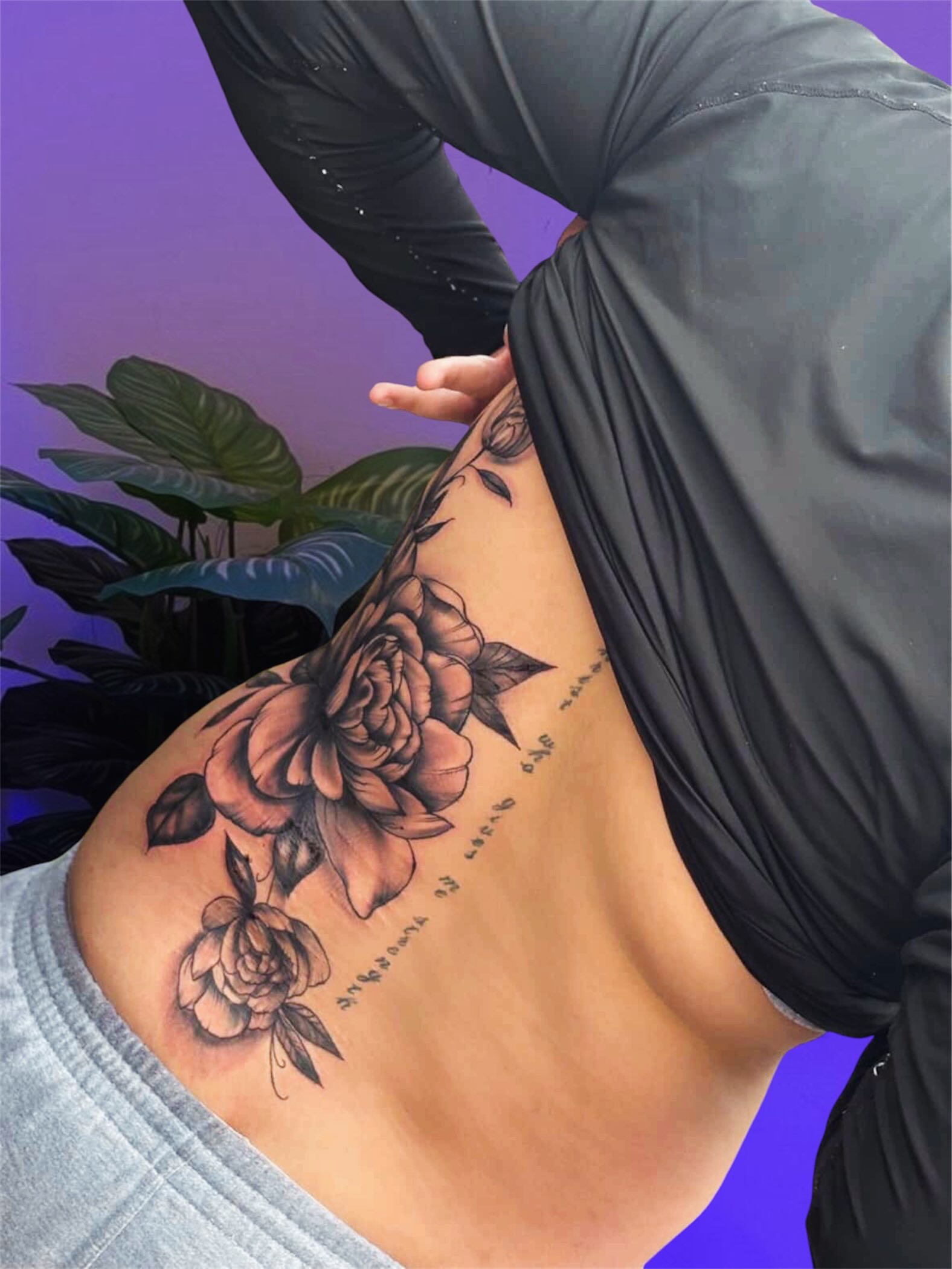 Floral bouquet black and grey tattoo on the ribs by Tattoomobile