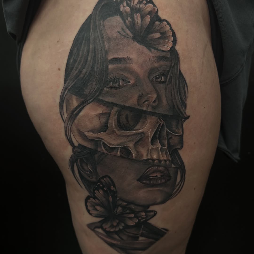 Tattoo by @rockemtatts — black_and_grey, realism