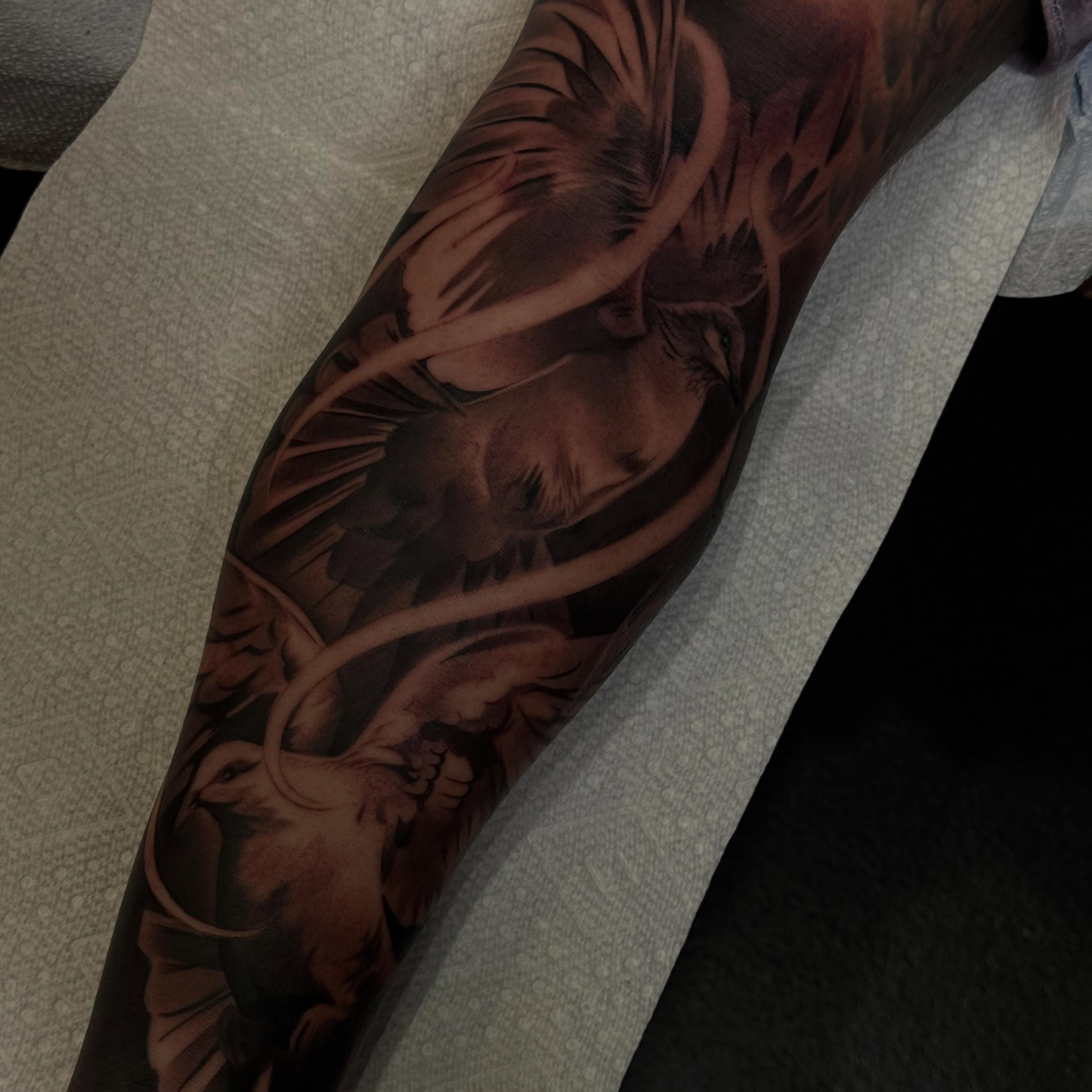 Tattoo by @thekidevantattoos — black_and_grey, realism