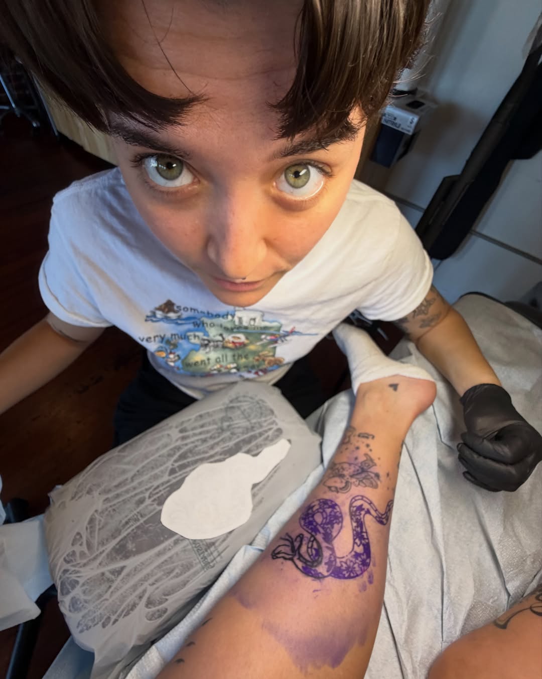 Snake new school tattoo on the forearm by paulina