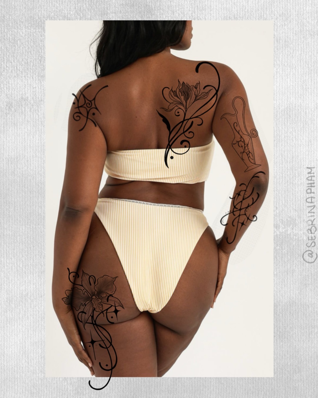 Floral design black and grey tattoo on the back by sebs phạm, Los Angeles, California