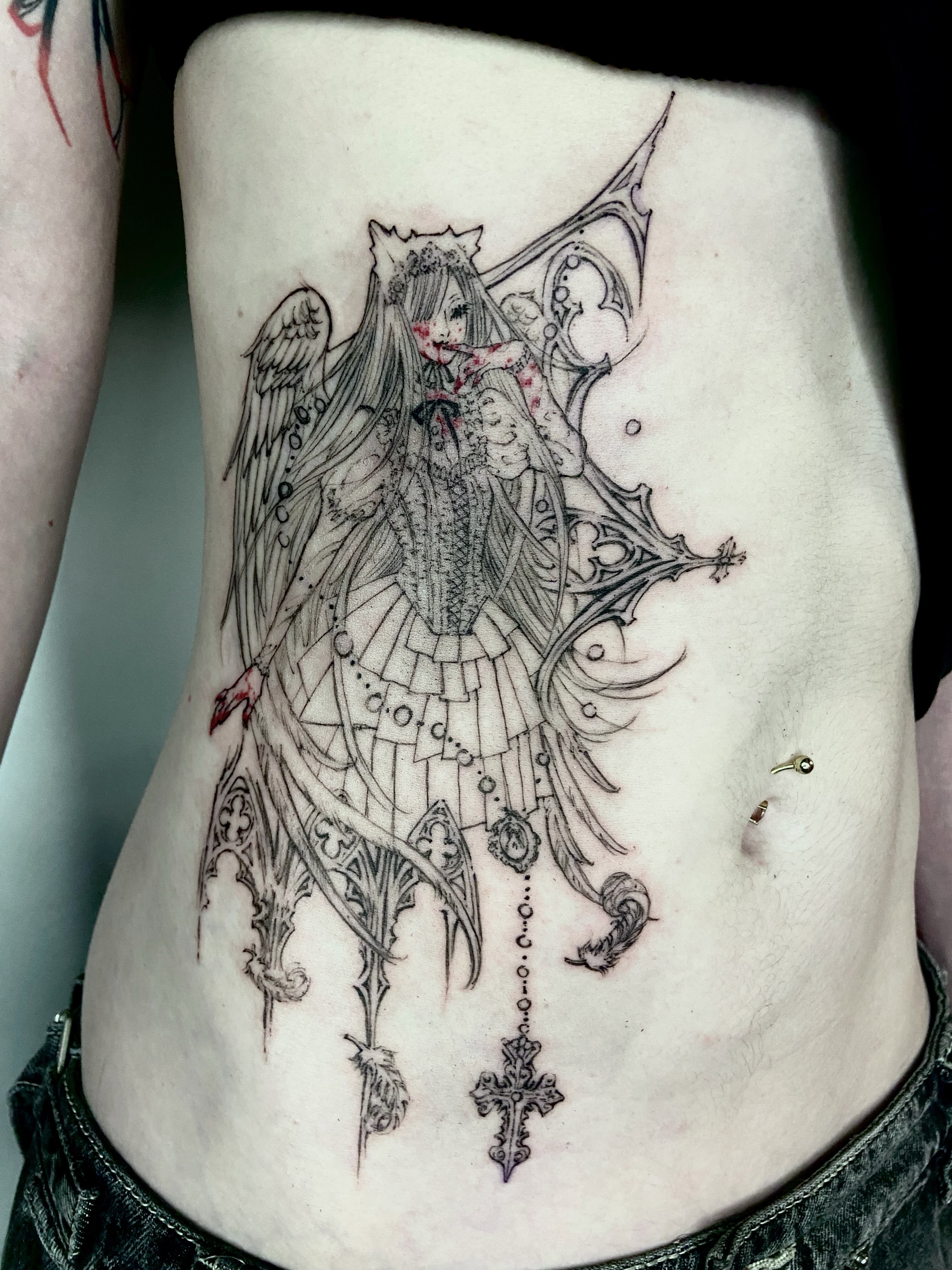 Tattoo by @friedraven_tattoo โ dark_realism, black_and_grey
