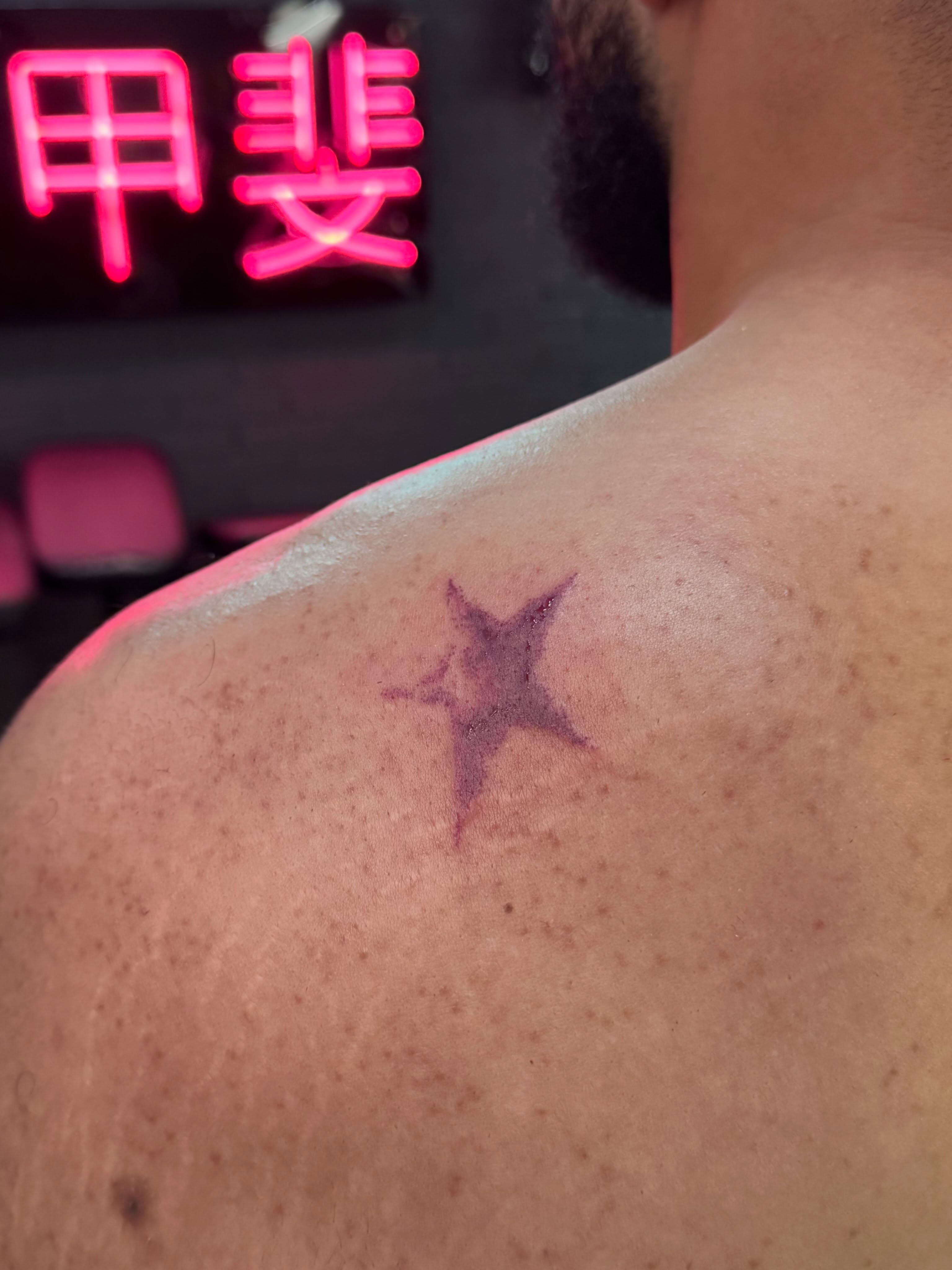 Star geometric tattoo on the shoulder by Bunny 🐰