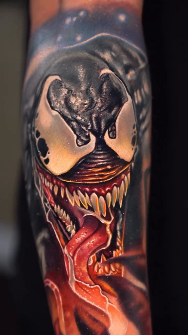 Venom's face realism tattoo by Ben Ochoa