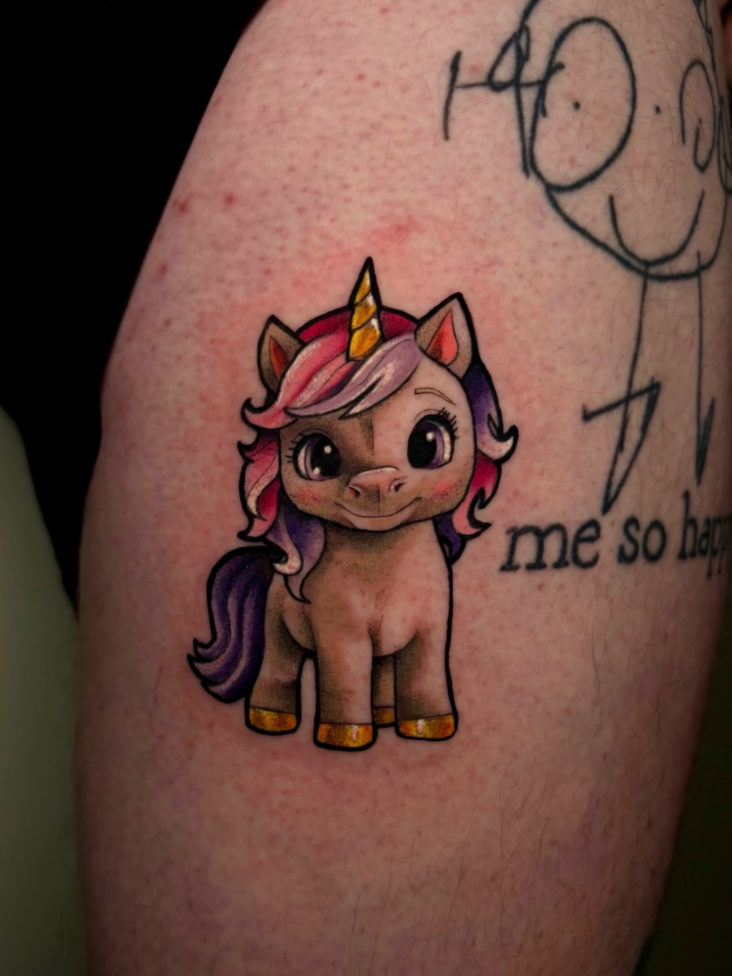 Unicorn watercolor tattoo on the forearm by Jess