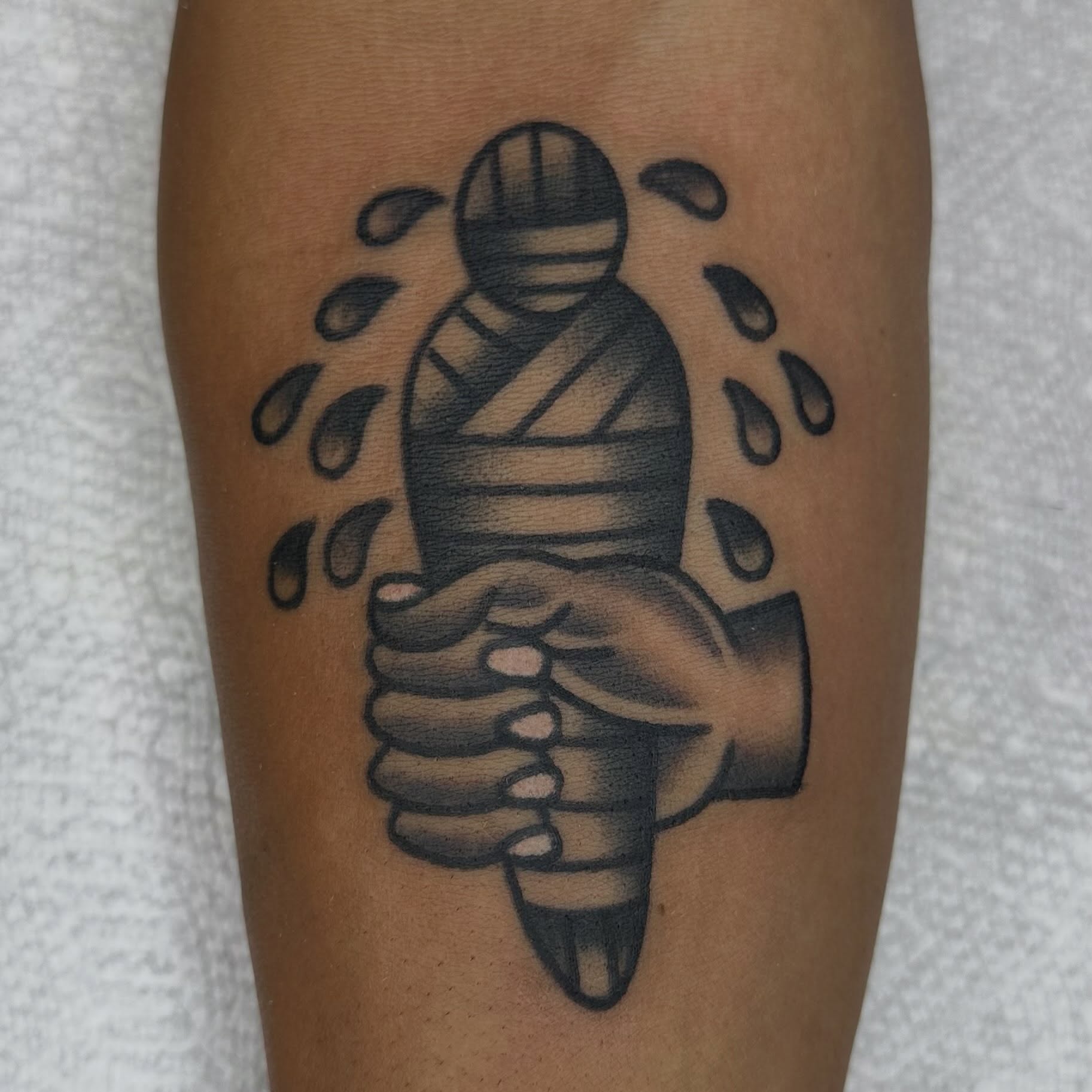 Mummy black and grey tattoo on the forearm by Keon Ostby, Tempe, Arizona
