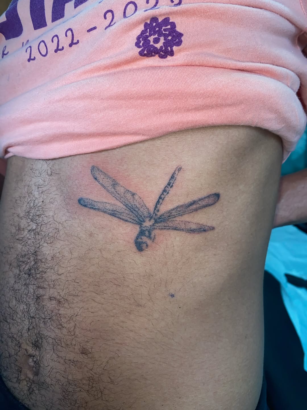 Dragonfly tattoo on the thigh by @feverfeverish