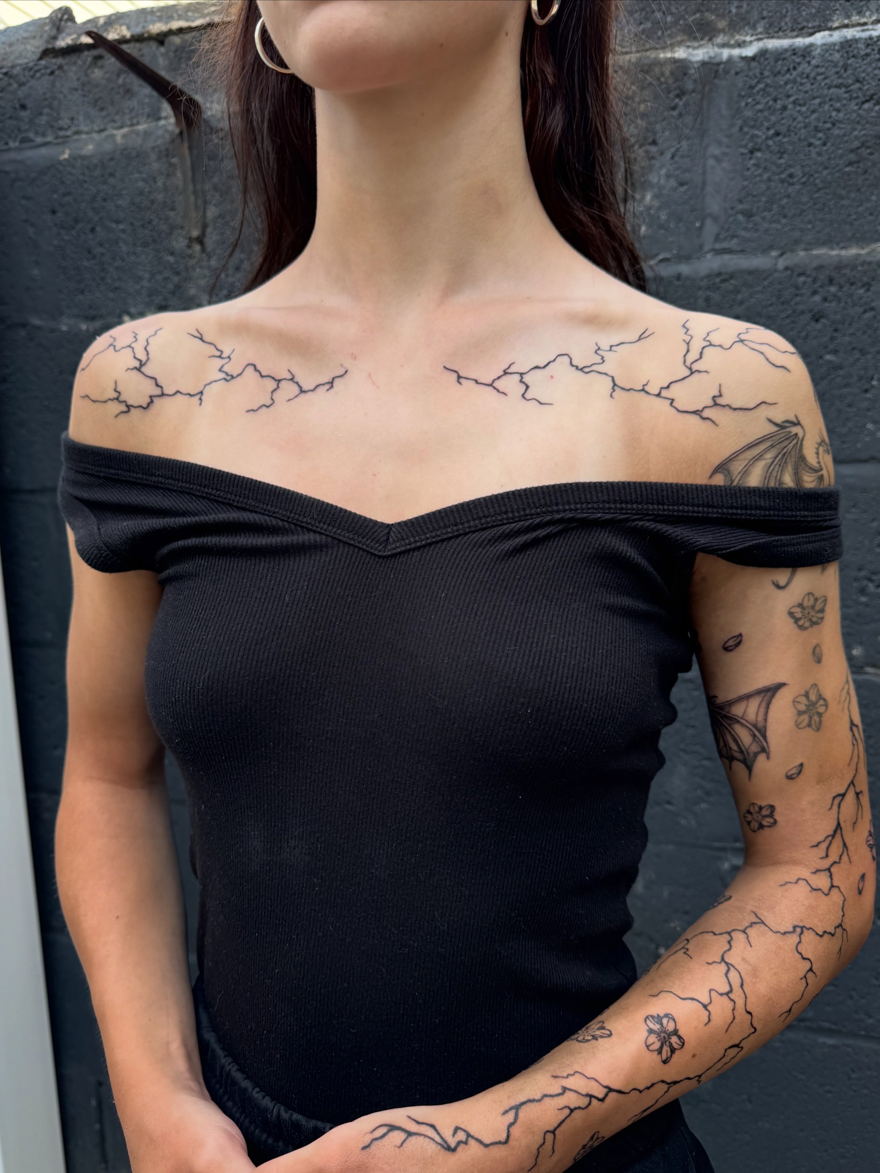 Branch black and grey tattoo on the chest by dev