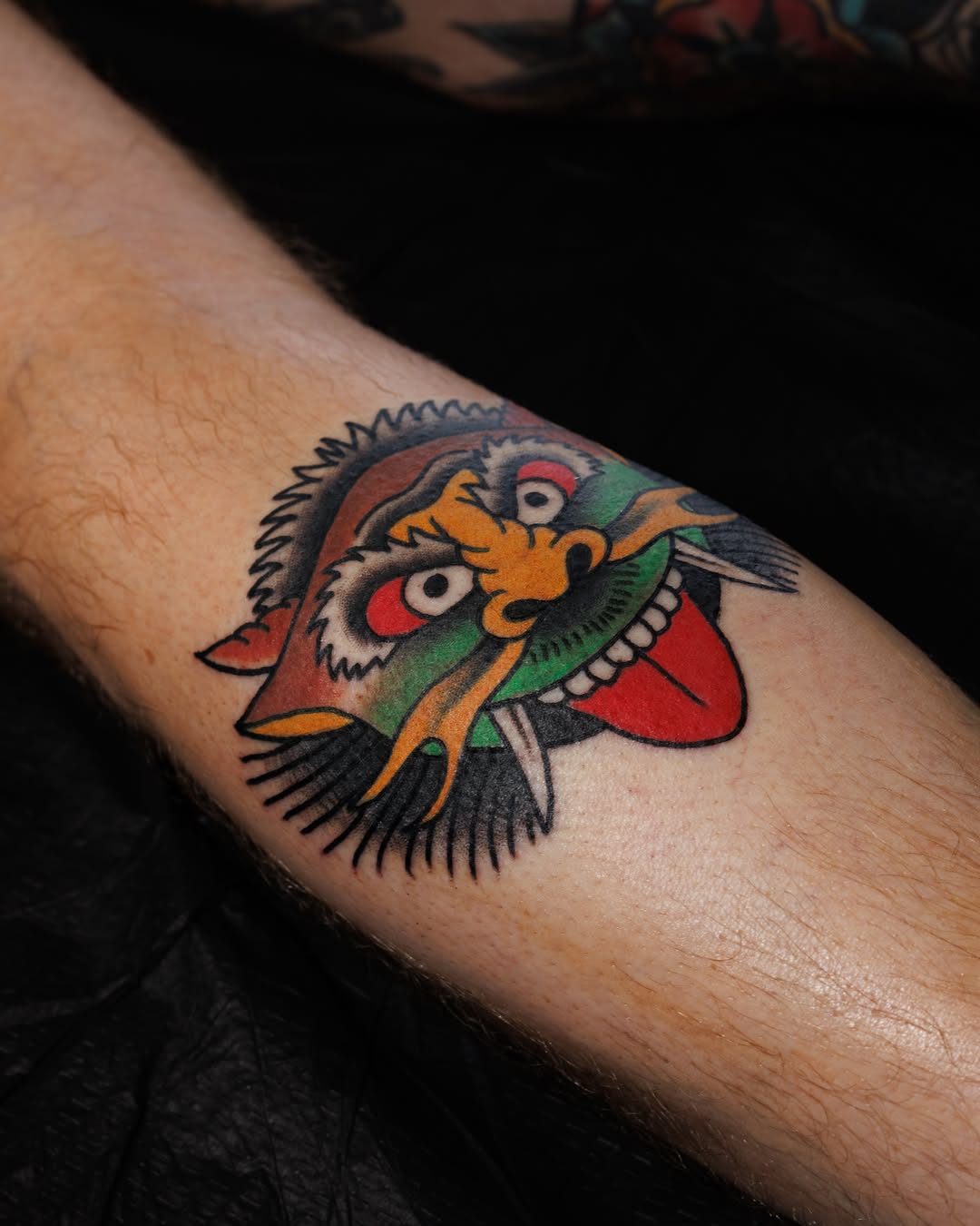 Rooster American traditional tattoo on the forearm by Blake Owens, Nashville, Tennessee