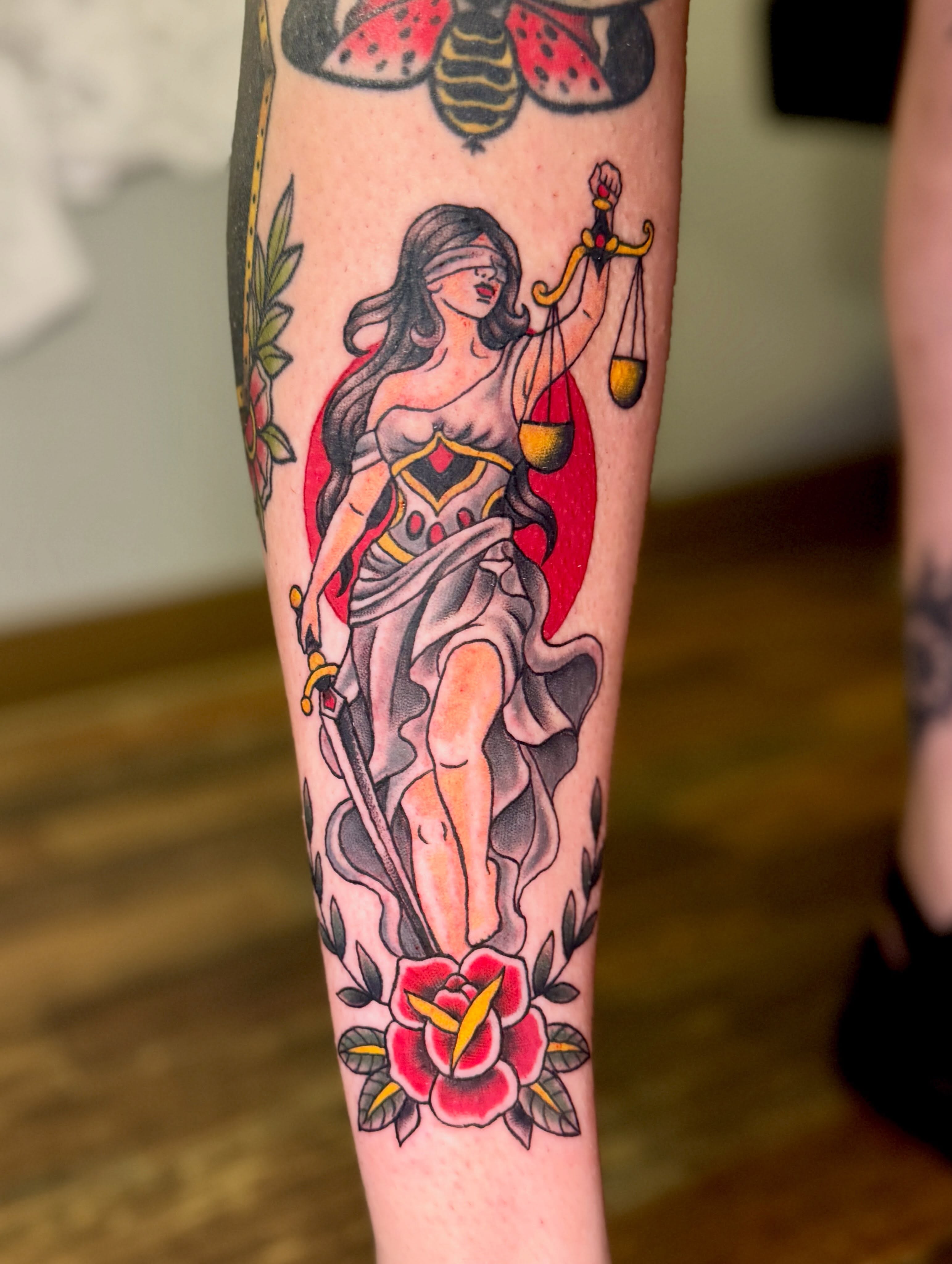 Justice figure American traditional tattoo on the forearm by πβ¨ππ₯π’π©ππΆ β¨π