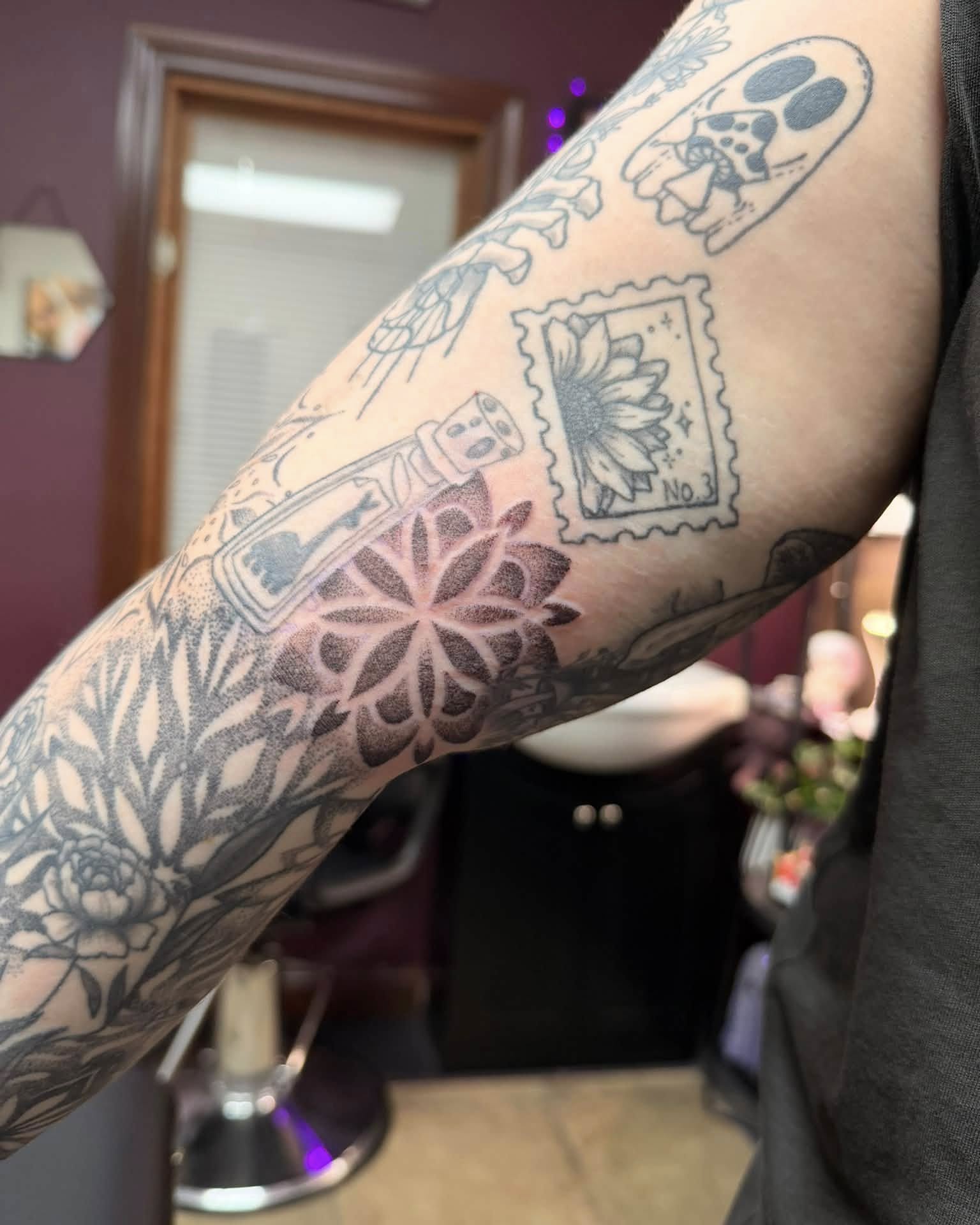 Tattoo by @artbydollface — dotwork, black_and_grey