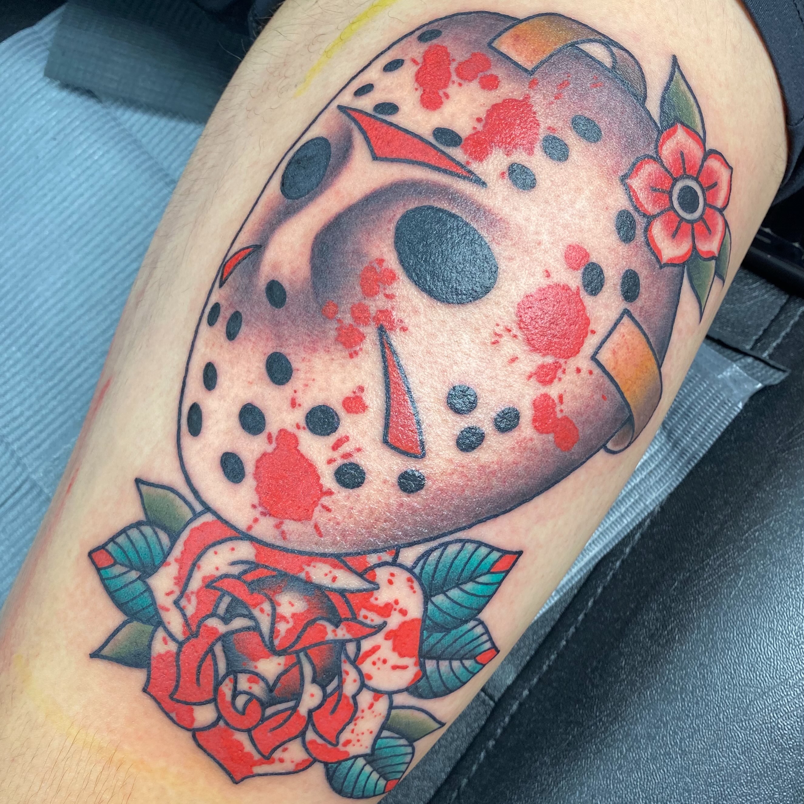 Tattoo by @jimmyhtx — american_traditional, trash_polka