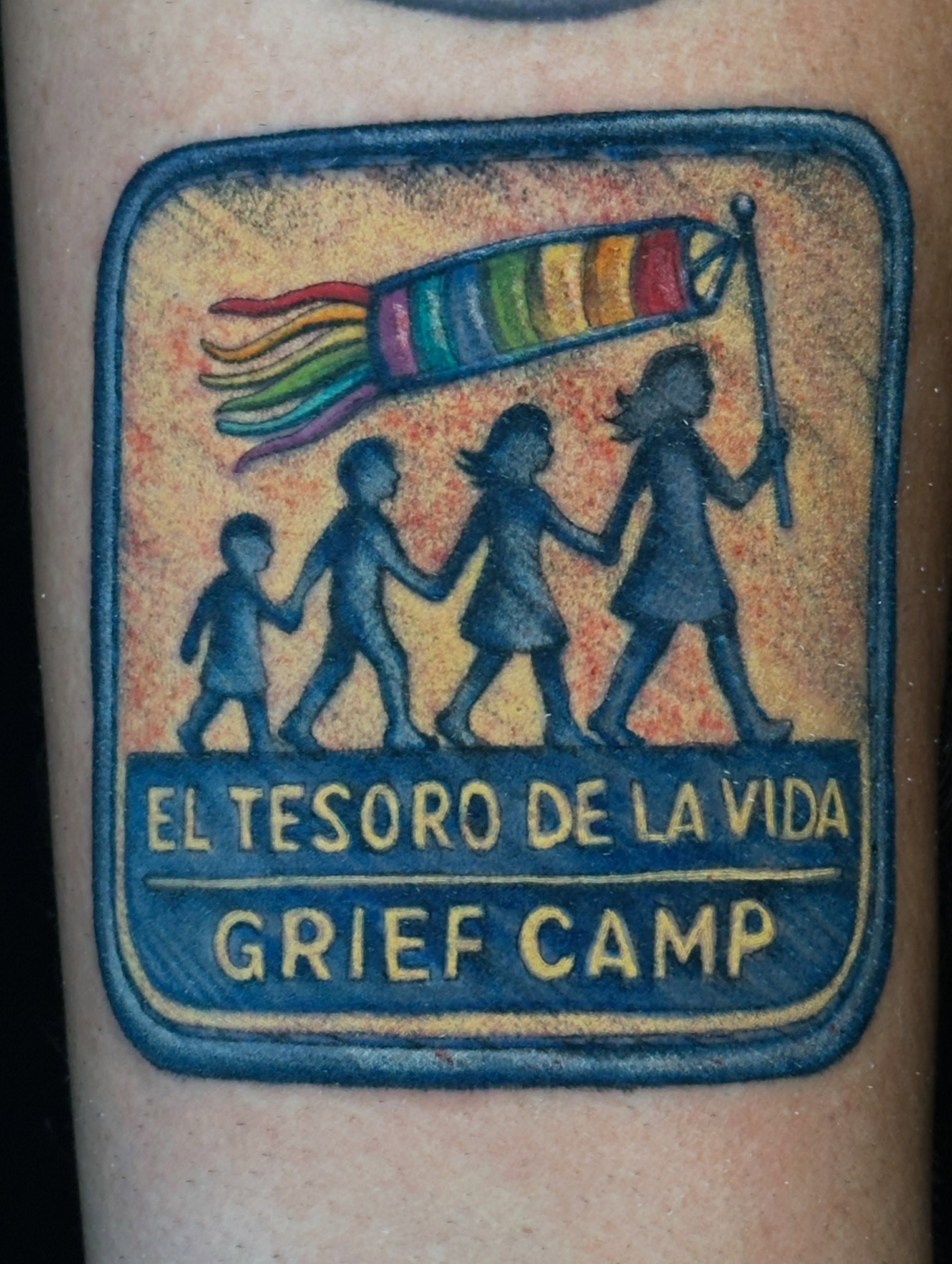 Grief camp dotwork tattoo on the forearm by Liz McDonald