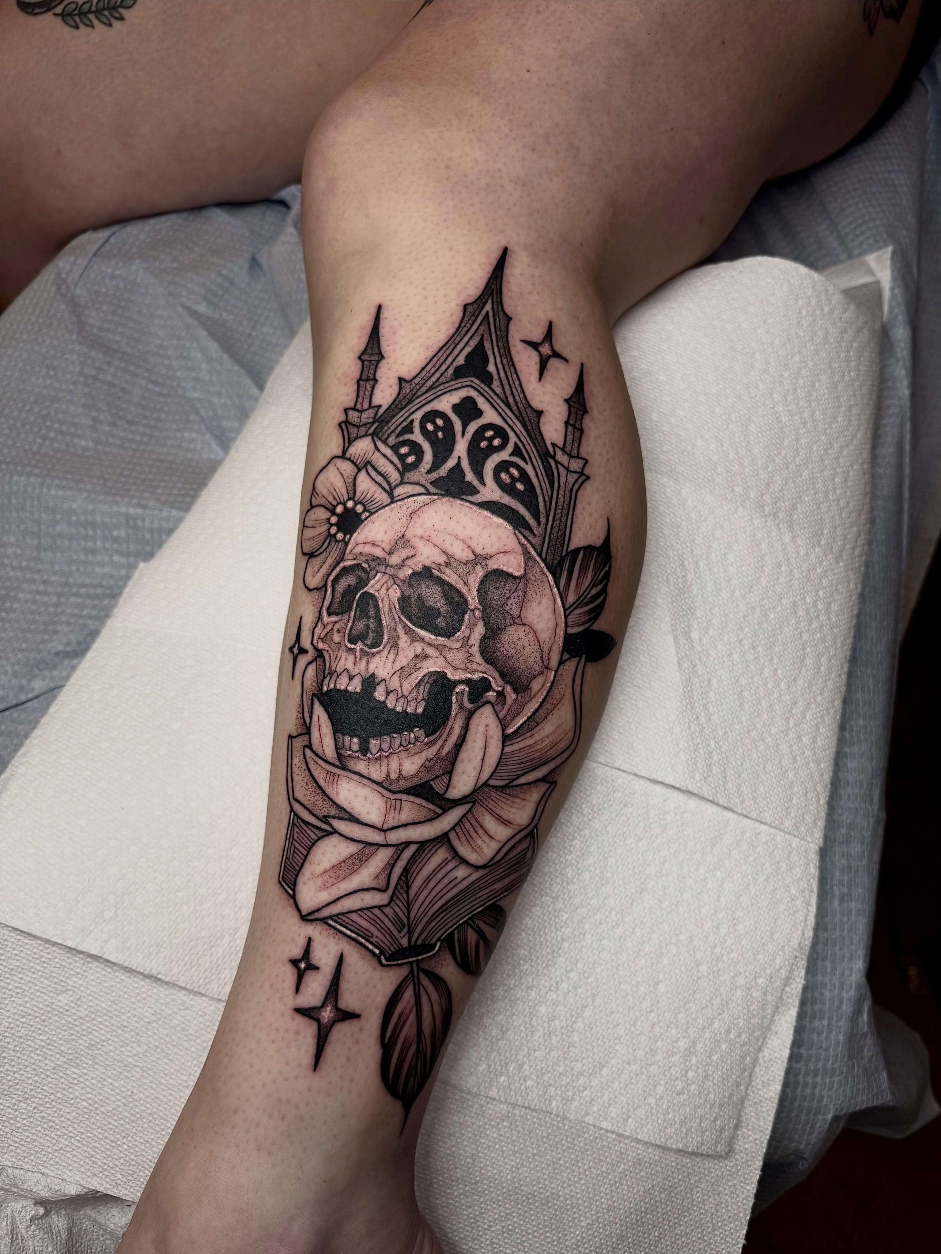 Skull and rose realism tattoo on the forearm by ⚡️ Krissy Fabis ⚡️