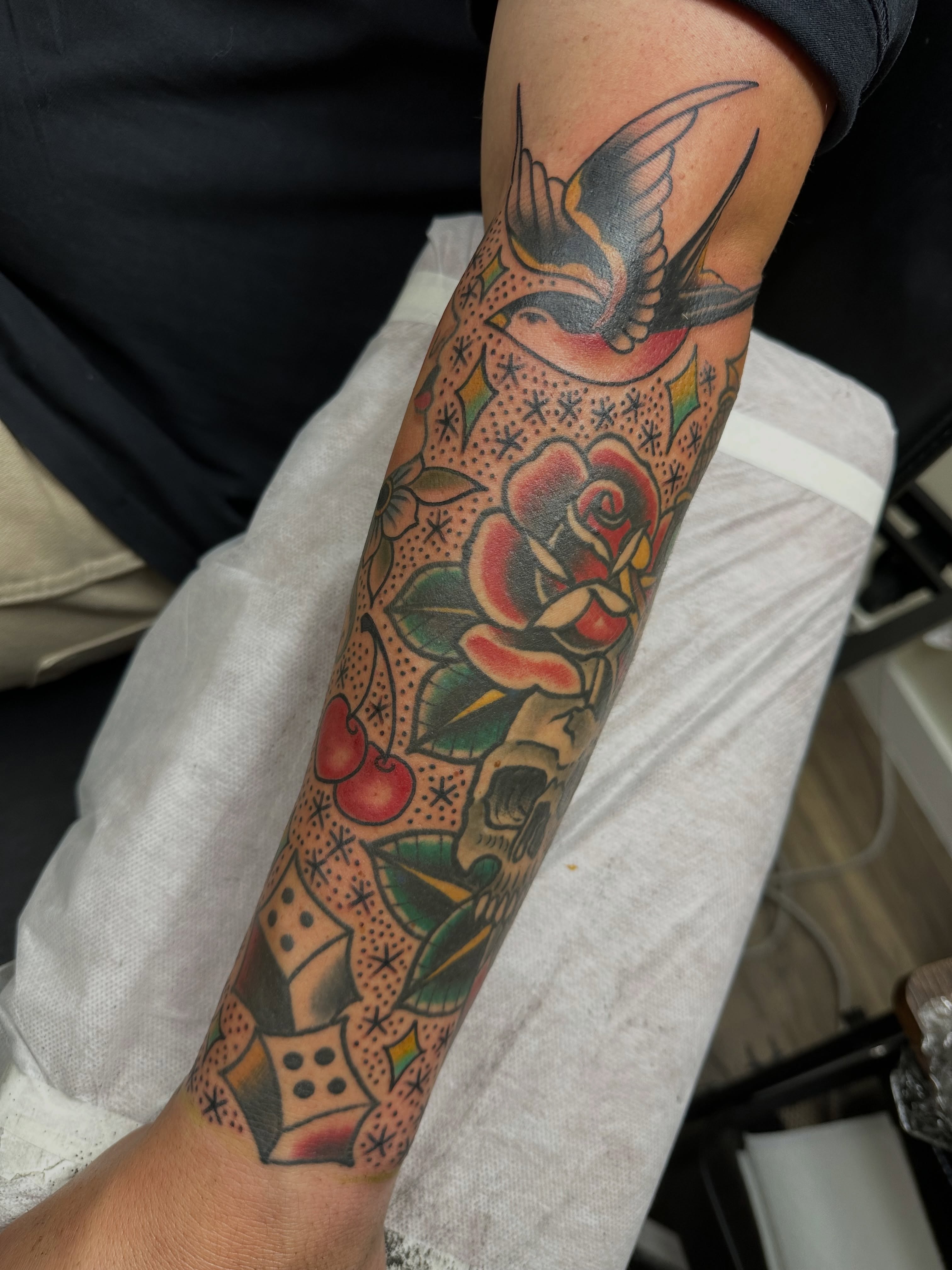 Tattoo by @andyisashark — american_traditional, dotwork