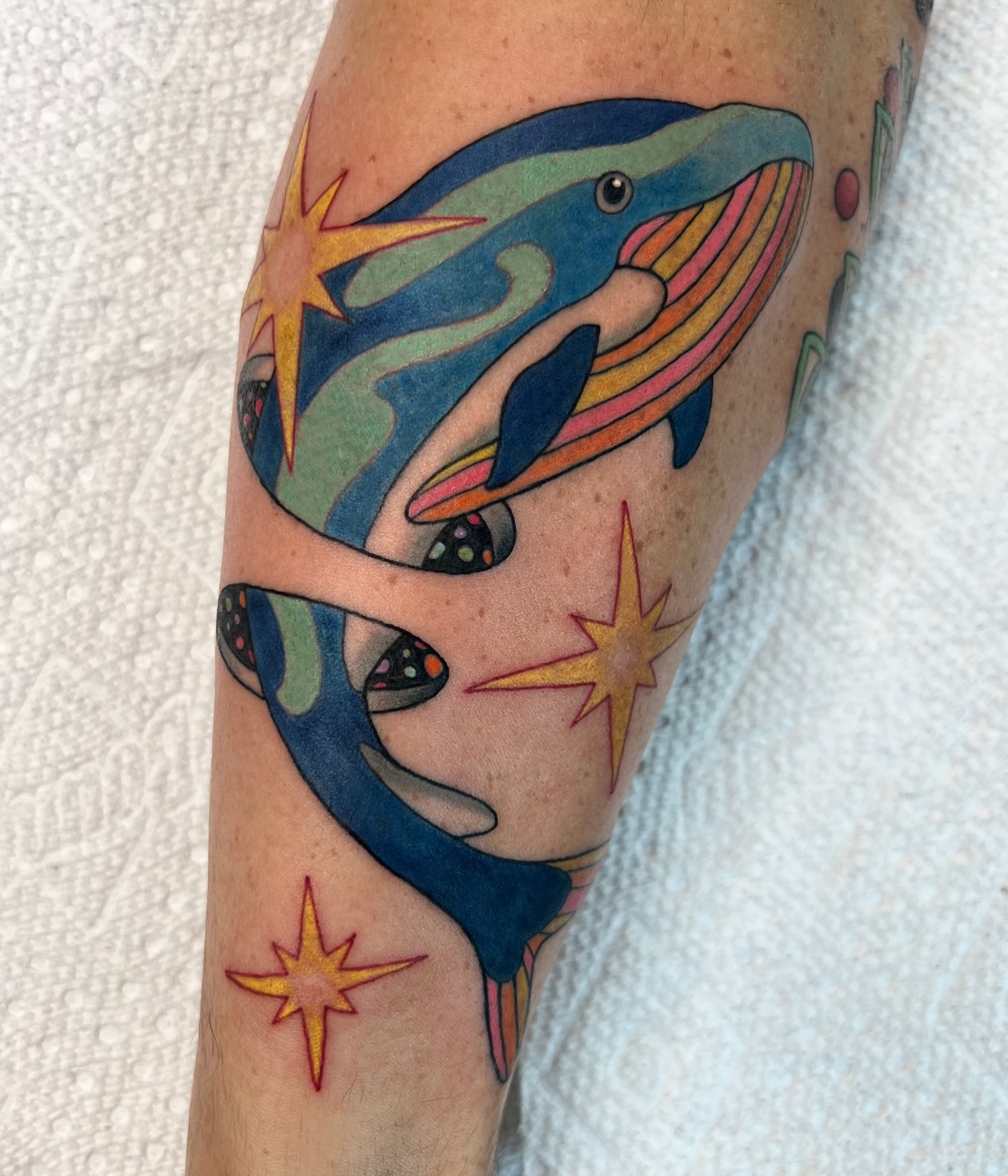 Whale new school tattoo on the forearm by Kahlan ⍟