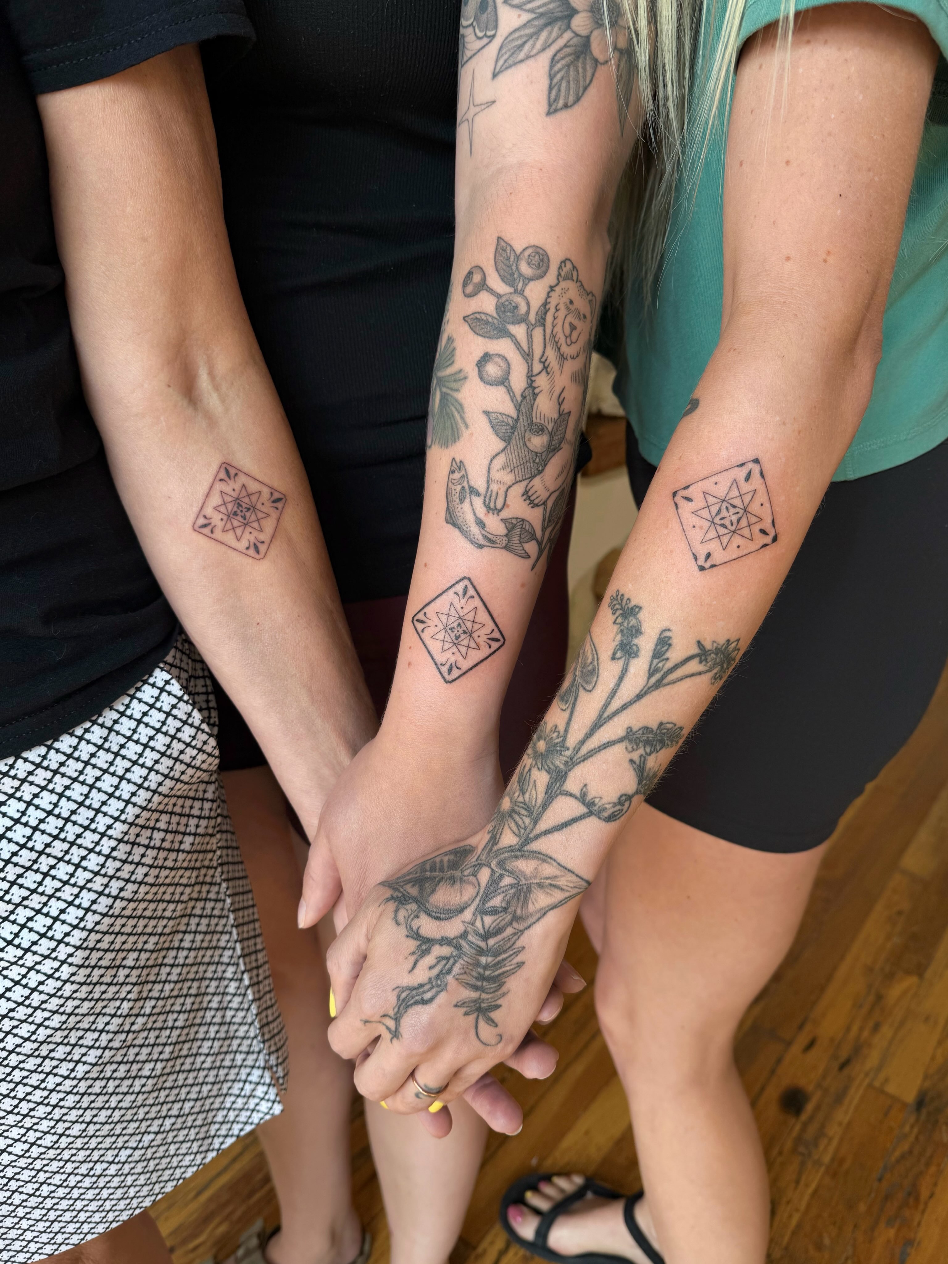 Botanical geometric tattoo on the forearm by Shilo Gold 🍒