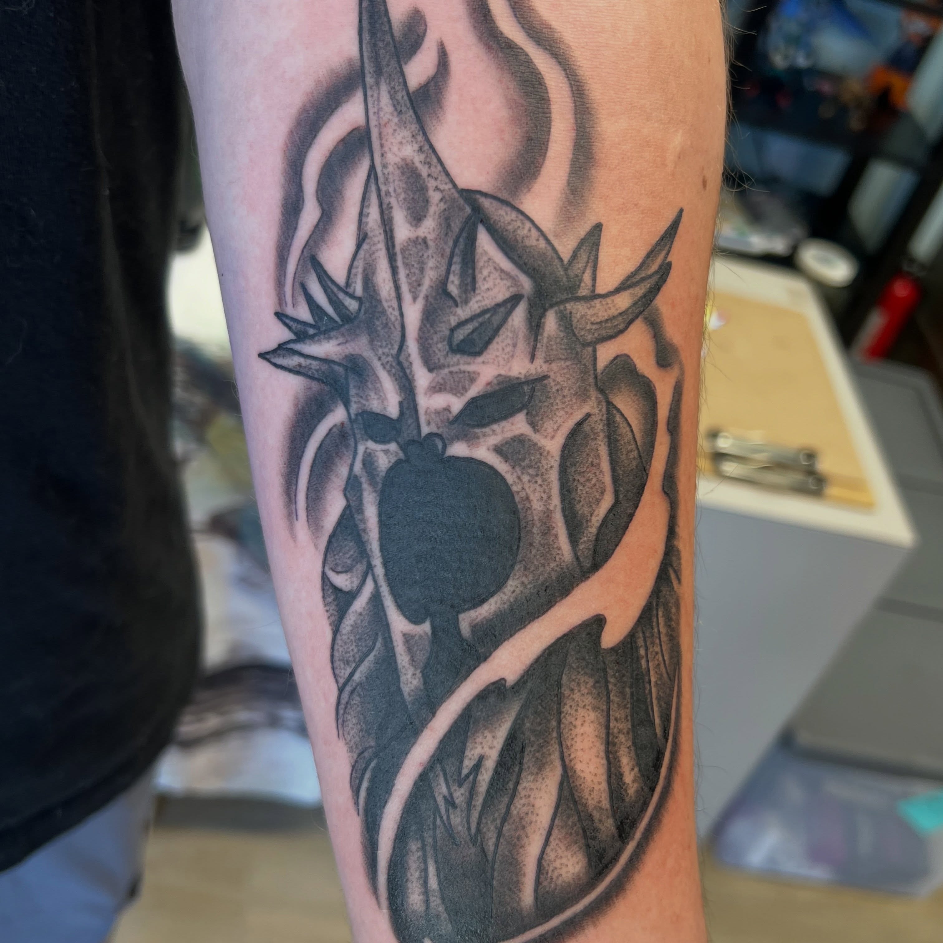 Giraffe dotwork tattoo on the forearm by Christopher Anderson-arnesen
