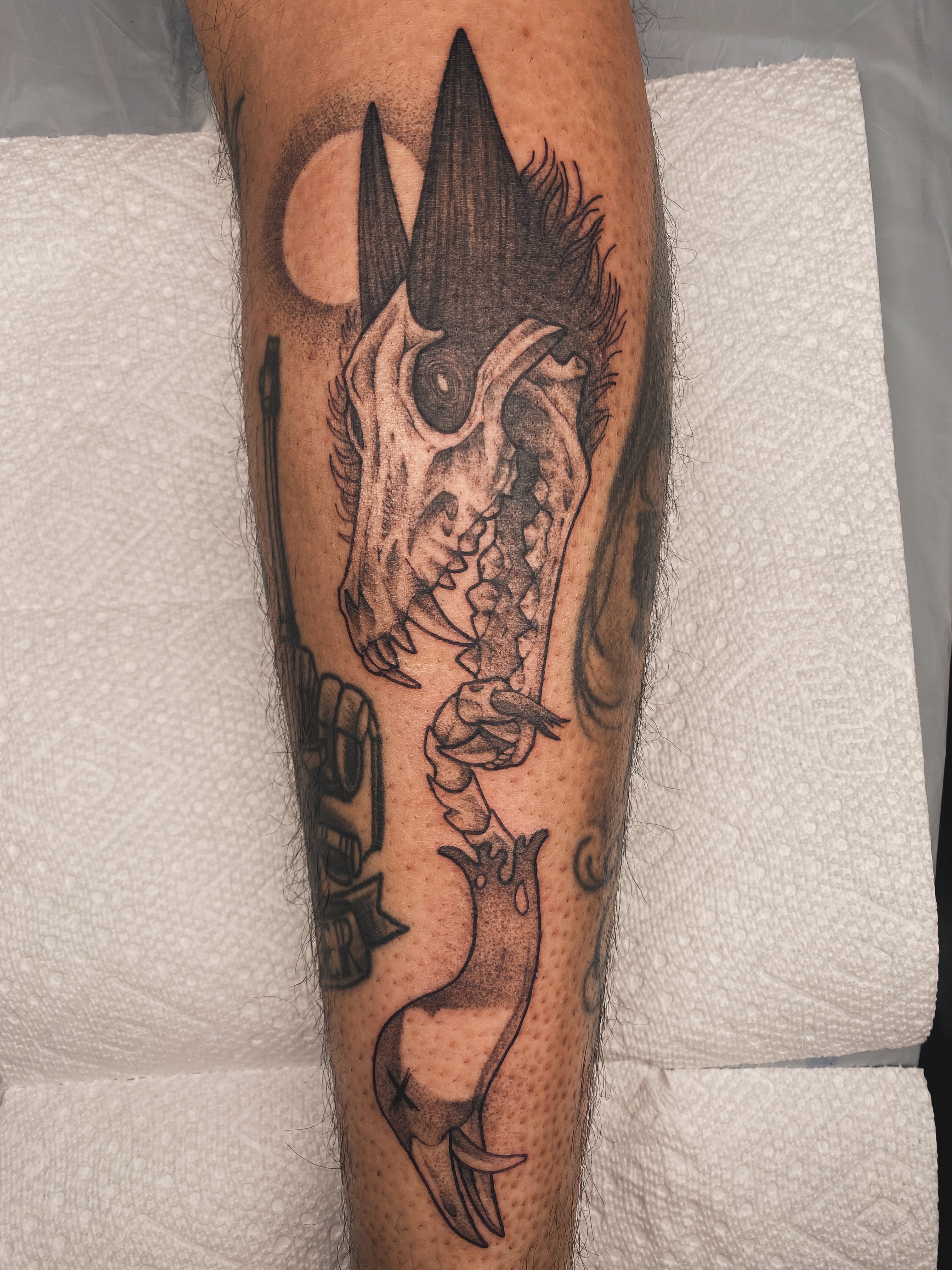 Tattoo by @krookedtattoos — black_and_grey, dotwork