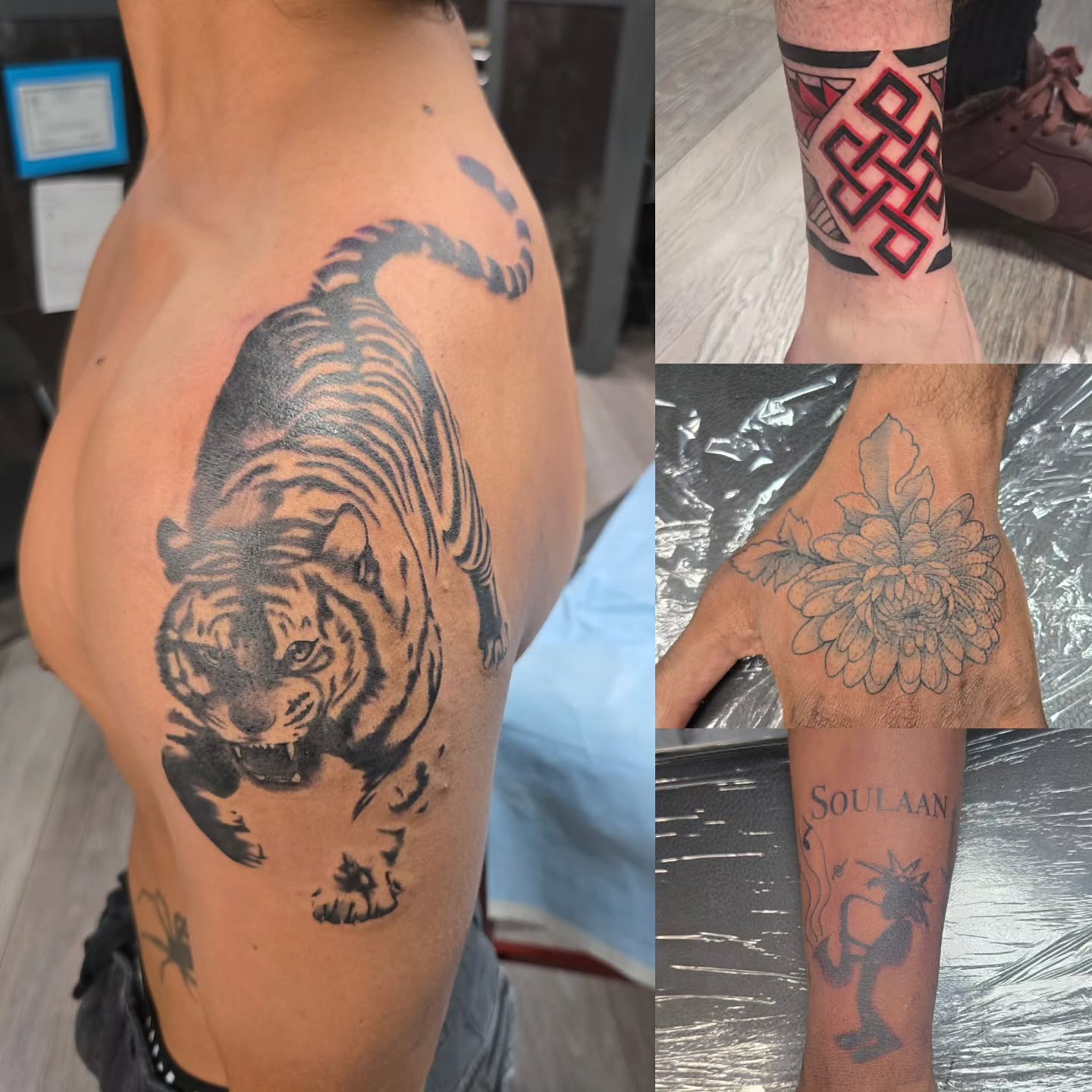 Tiger black and grey tattoo on the thigh by Britty Love, Nashville, Tennessee