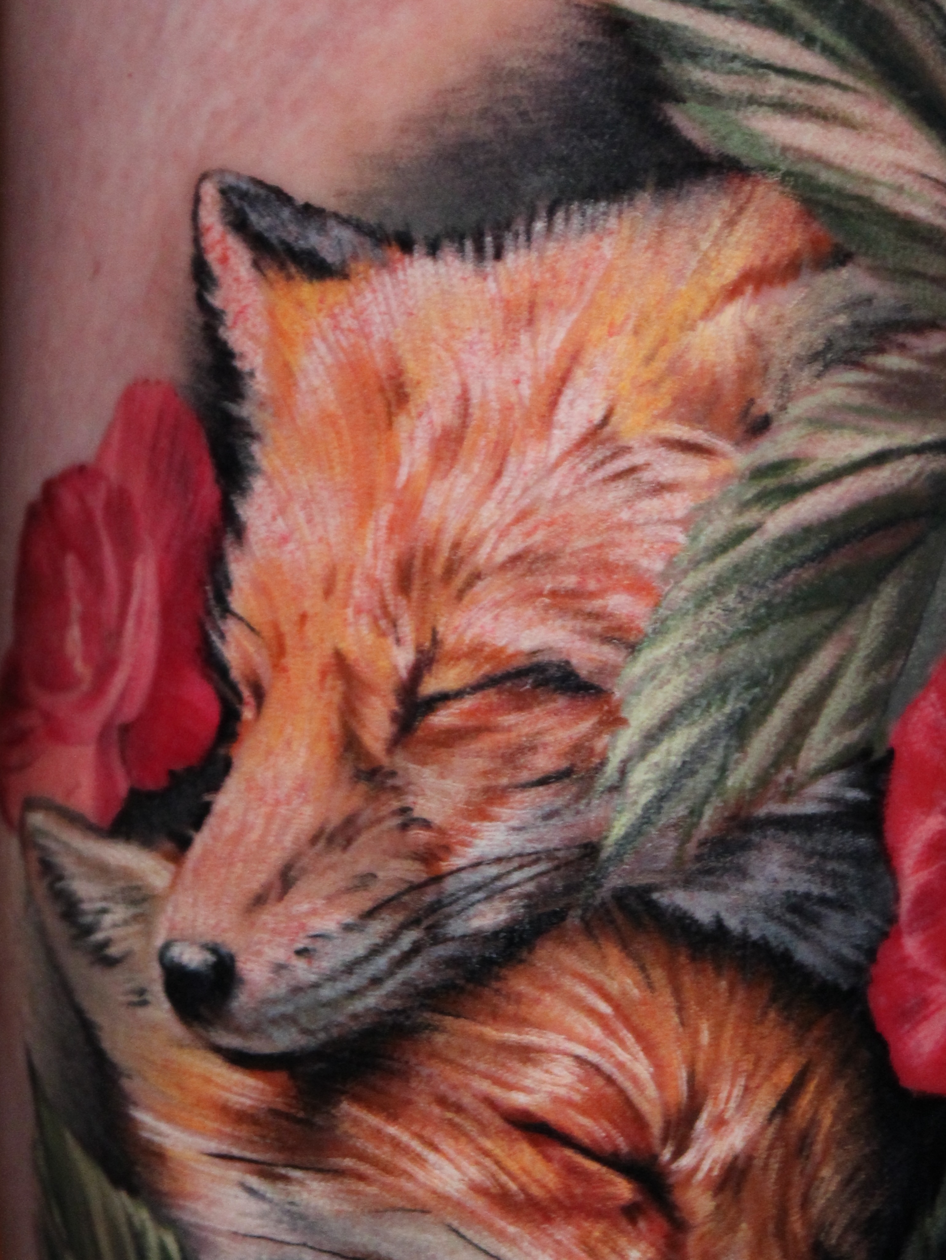 Fox realism tattoo on the forearm by Eva Williams