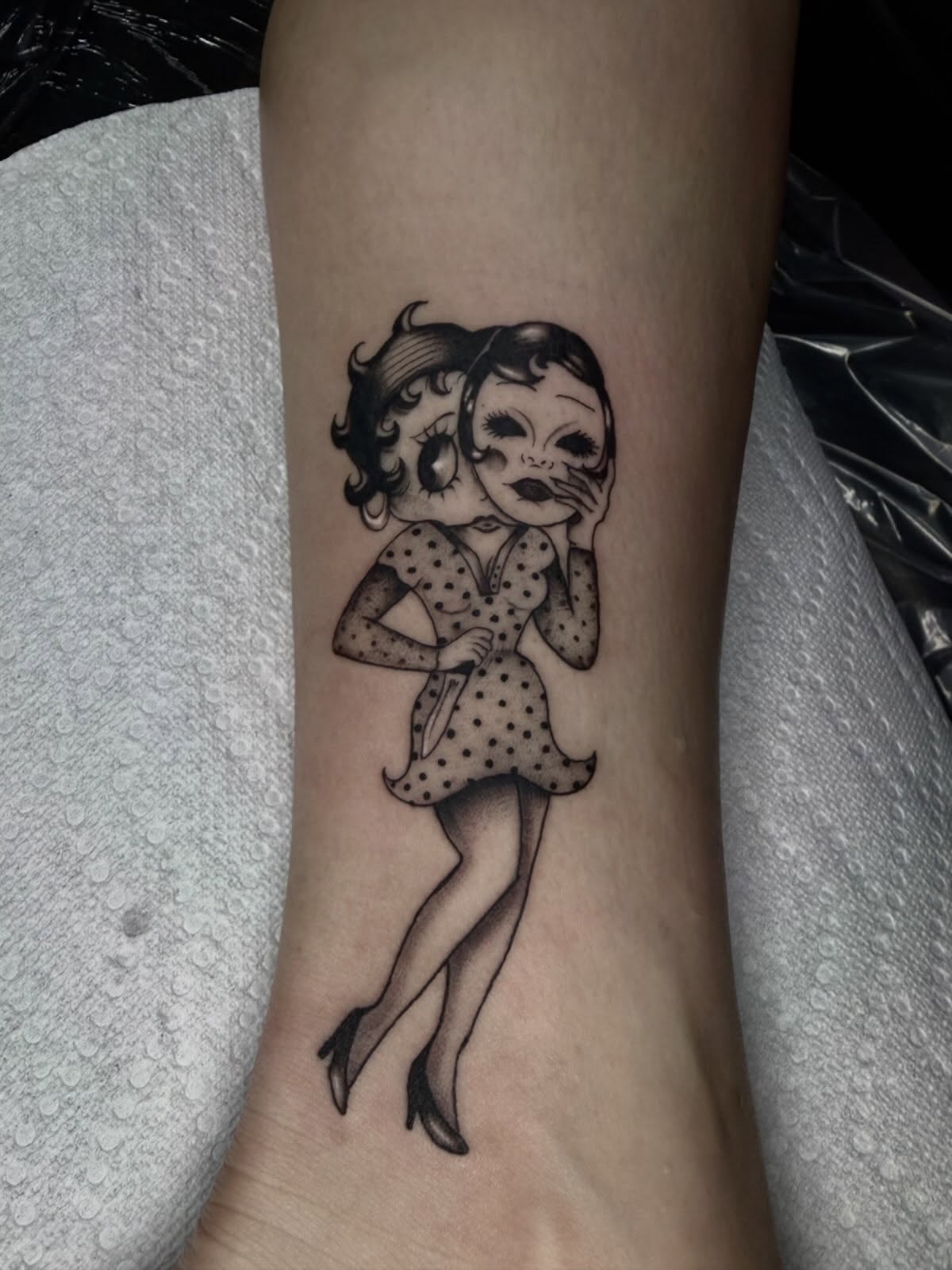 Betty Boop American traditional tattoo on the forearm by Priscilla ☾ ⋆*・゚