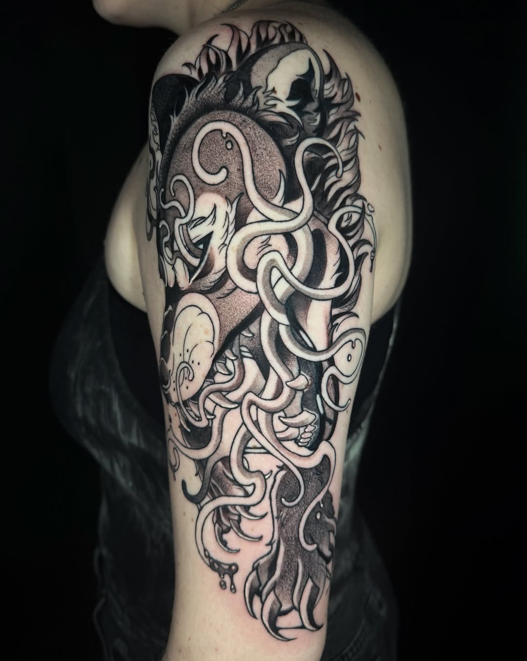 Tattoo by @zoeysageink — black_and_grey, geometric