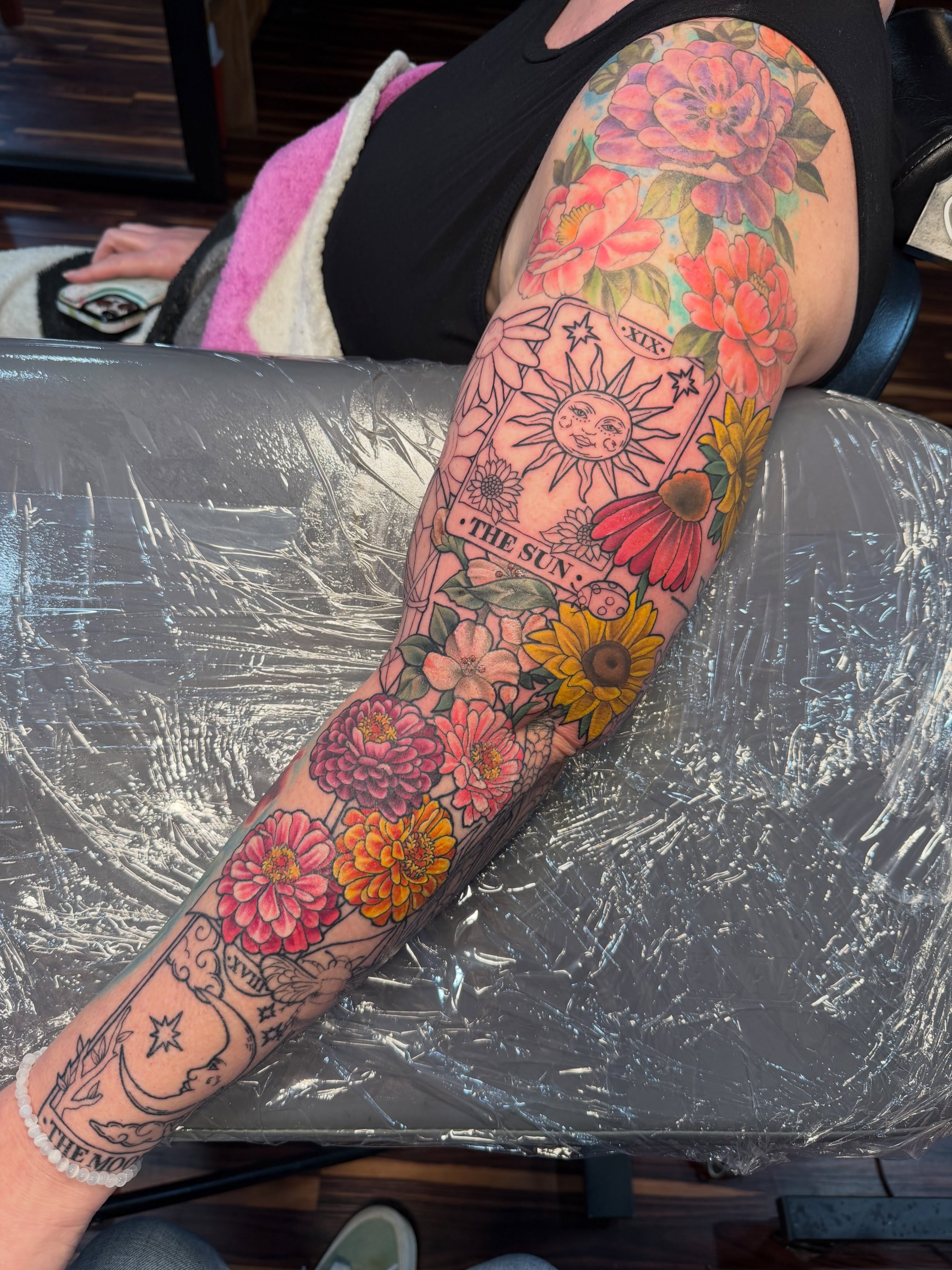Floral bouquet new school tattoo on the forearm by TyAnne Schulte