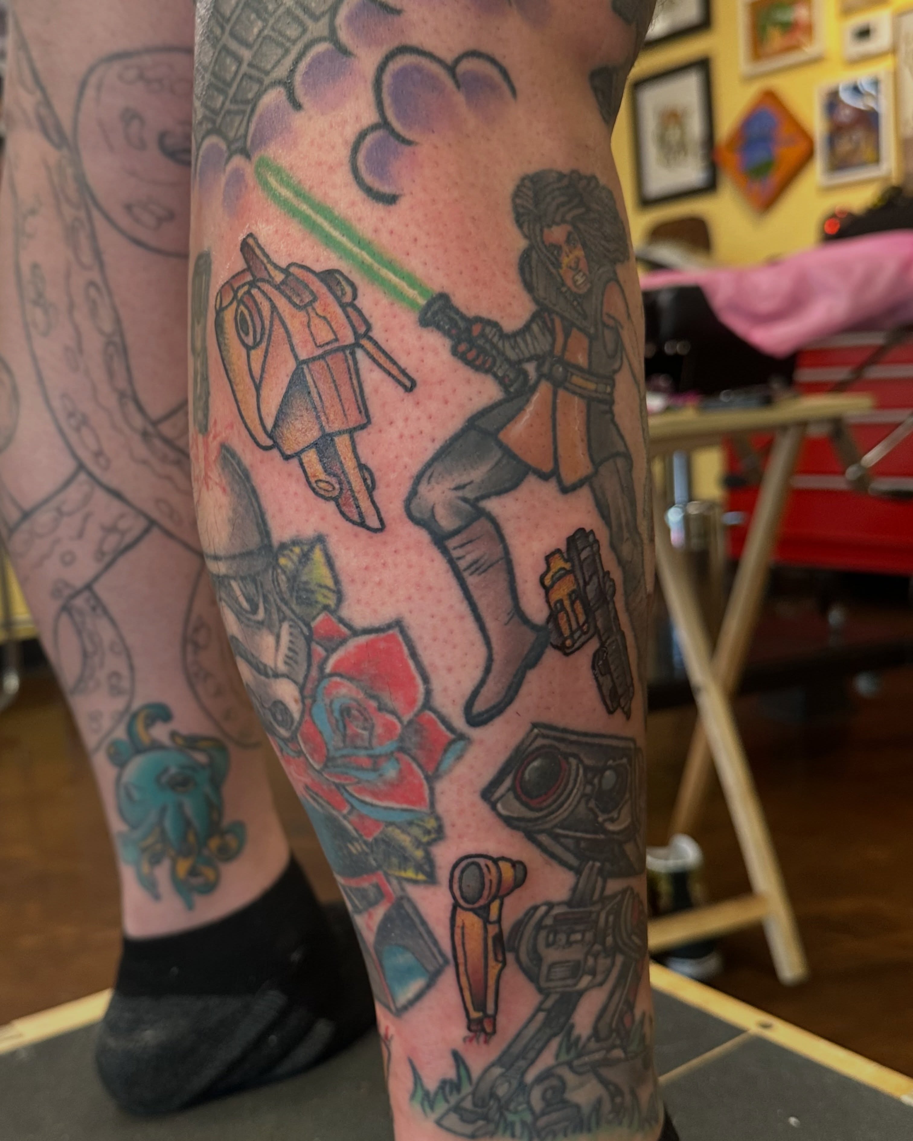 Star wars character with lightsaber new school tattoo on the forearm by Nick Bones, Las Vegas, Nevada