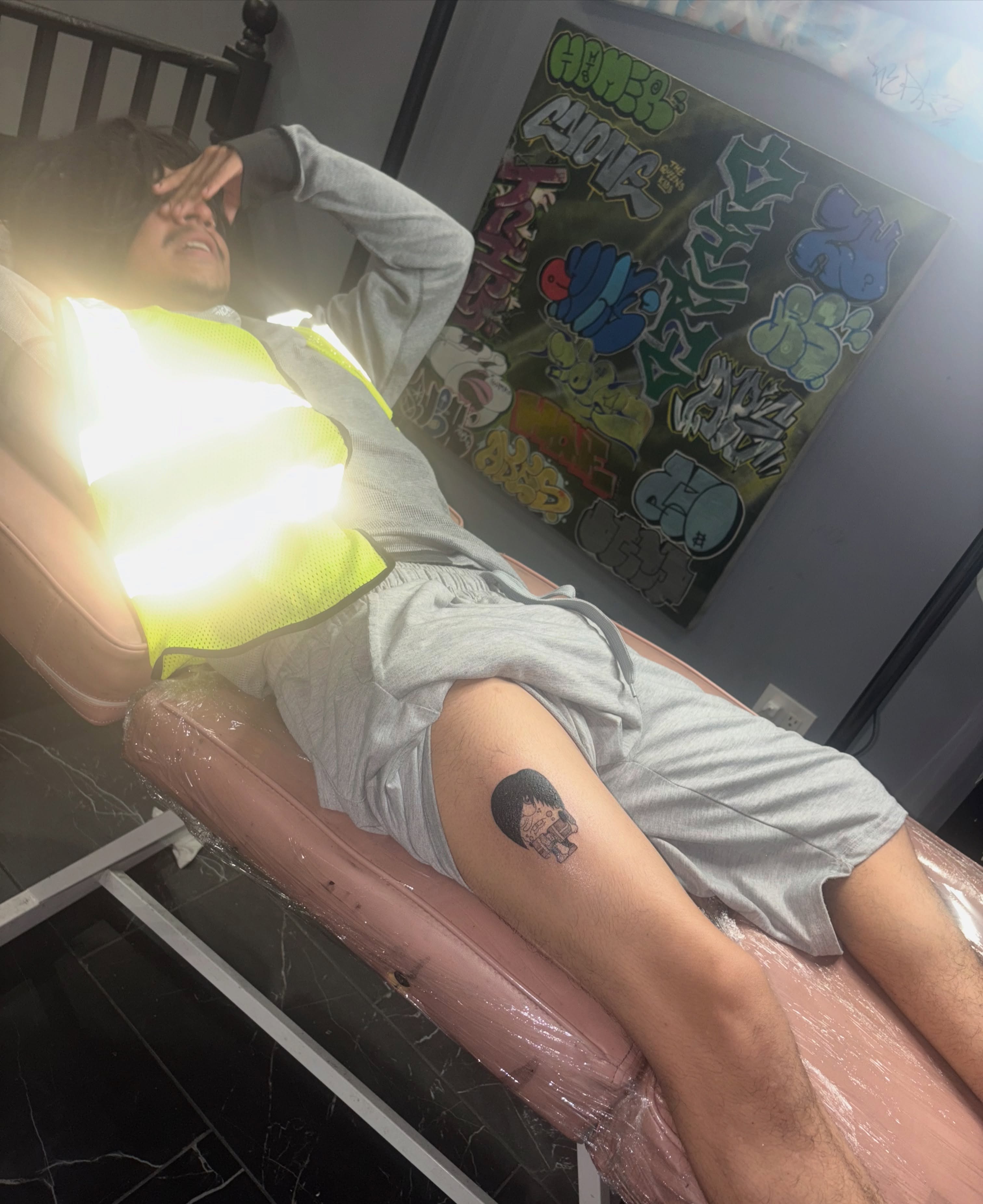 Portrait realism tattoo on the thigh by @divineink_nyc