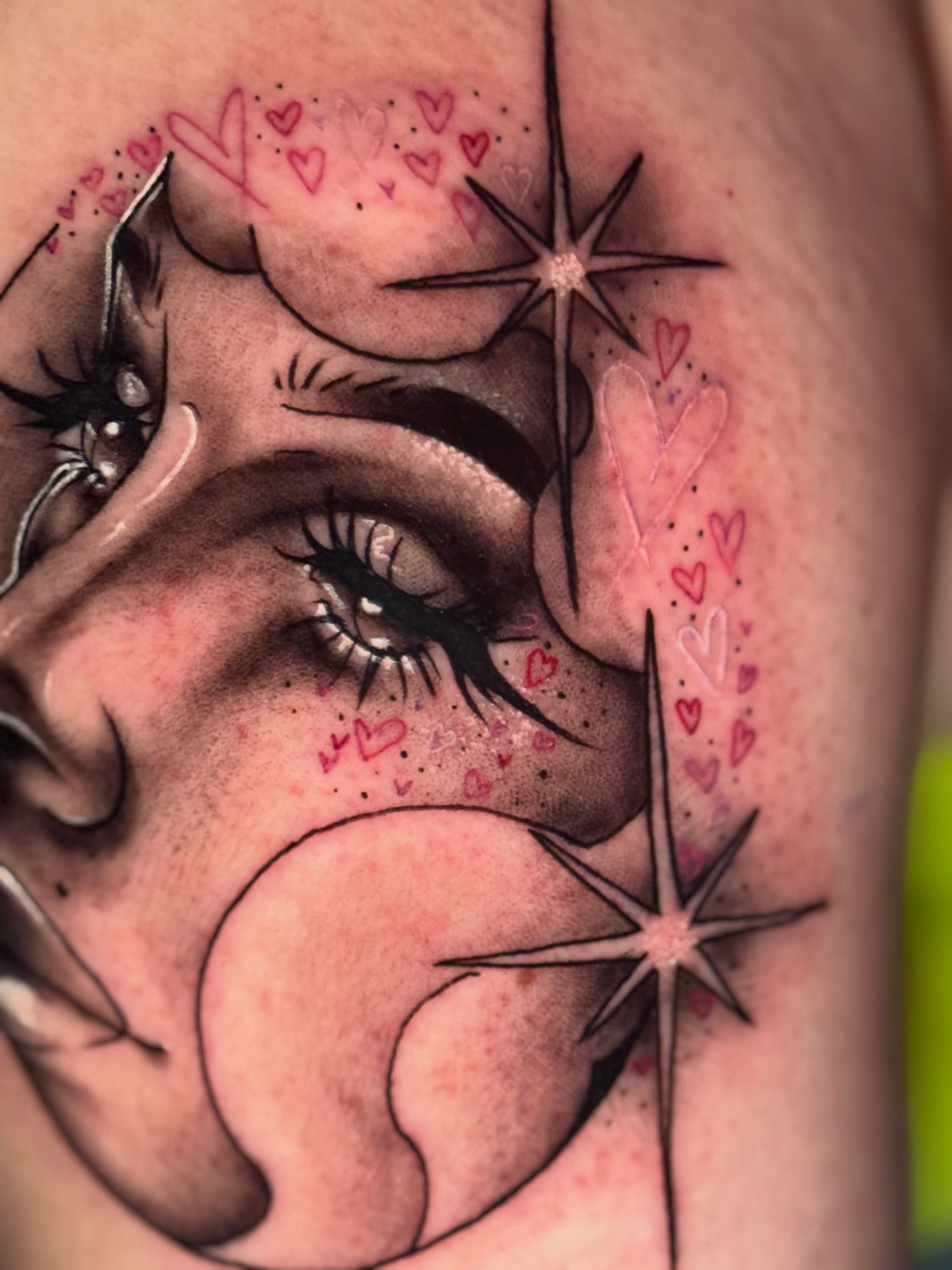 Eye and star realism tattoo on the forearm by tori 🫶🏻