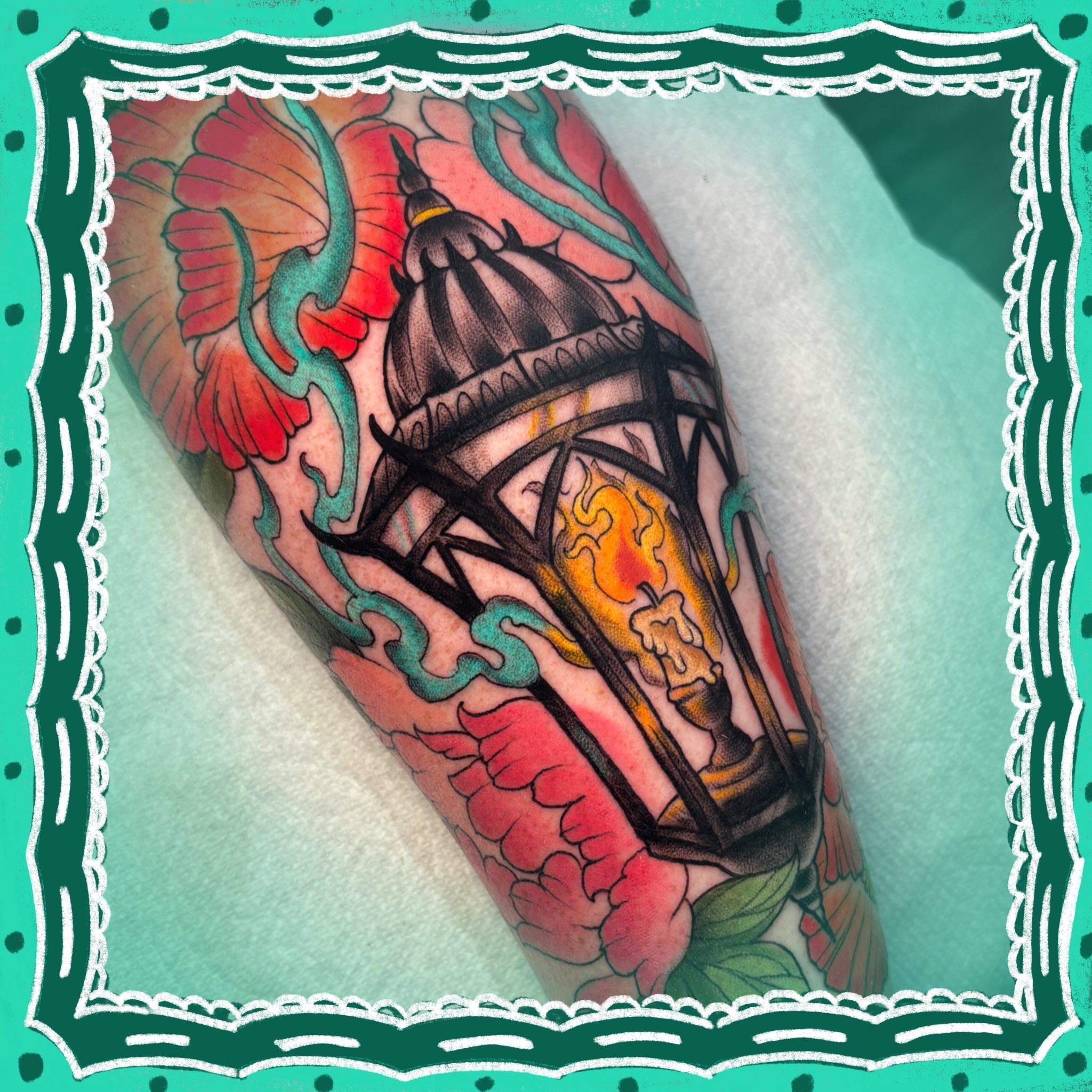 Candle lantern American traditional tattoo on the forearm by ✨REiD✨