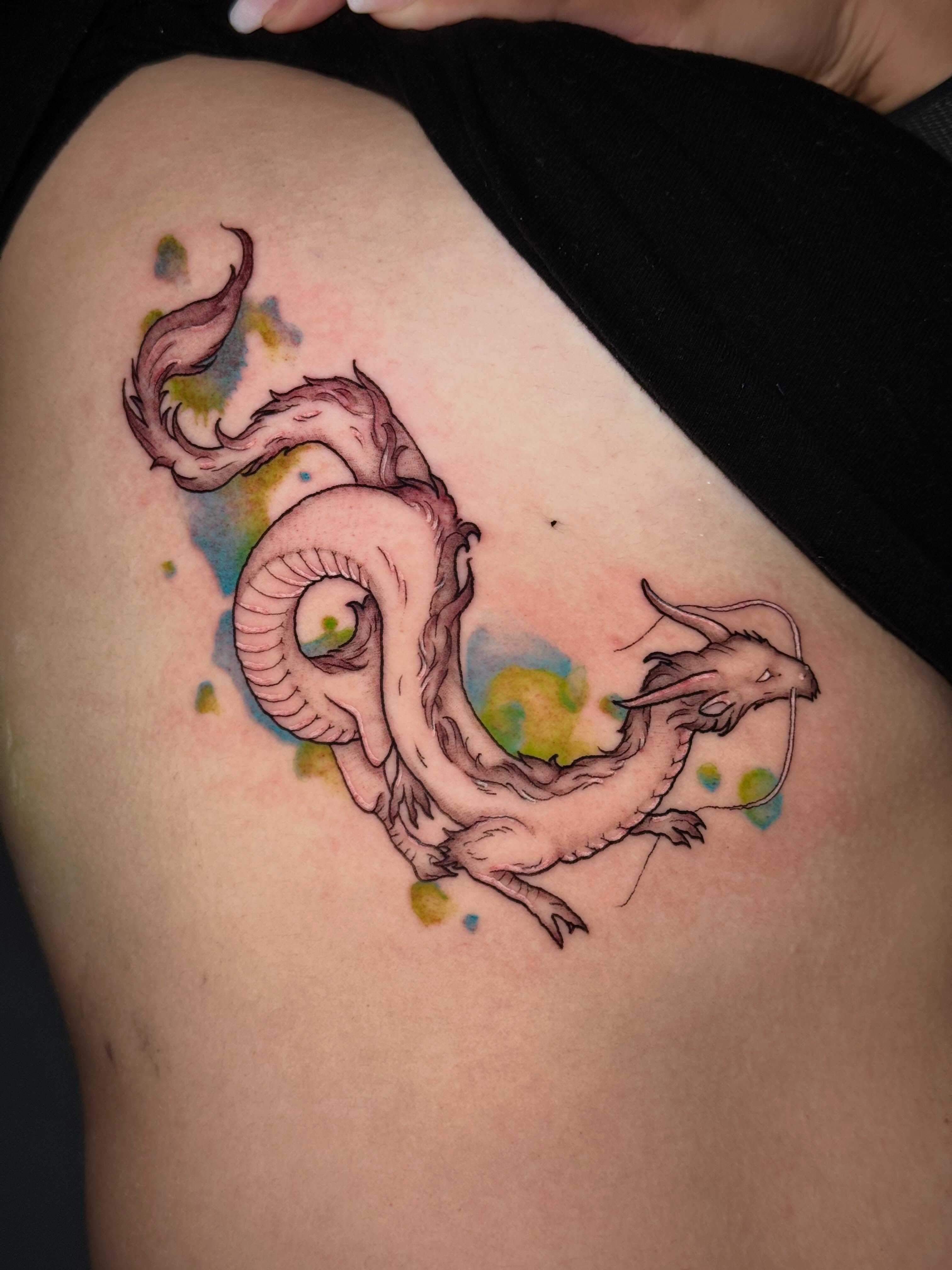 Dragon watercolor tattoo by Andreanna Rosemarie Gabranidis, Pennsauken, New Jersey