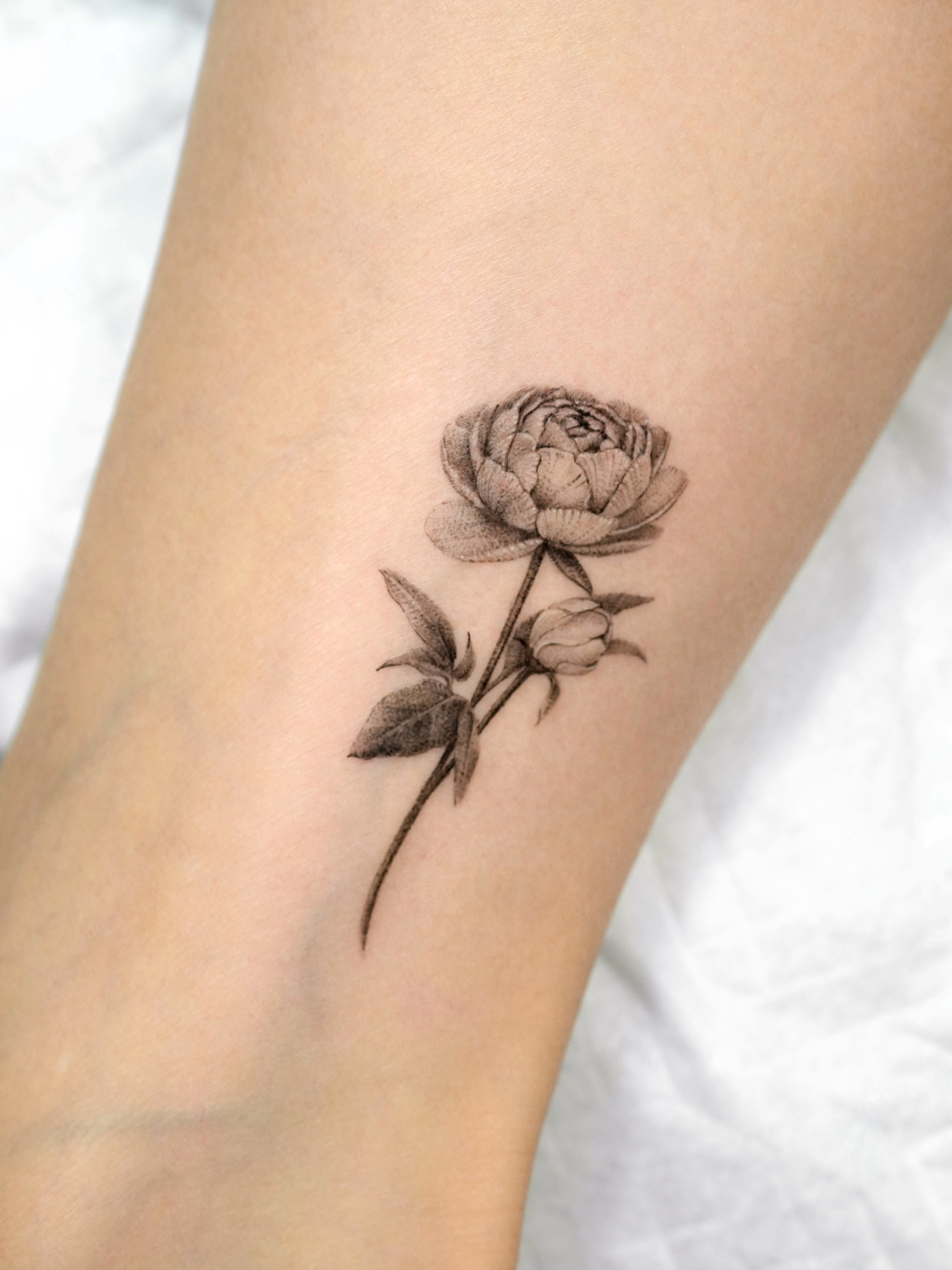 Peony black and grey tattoo on the forearm by ⟡ 𝙶𝙰𝙾𝙽 ⟡ 제주타투 가온 Jejutattoo