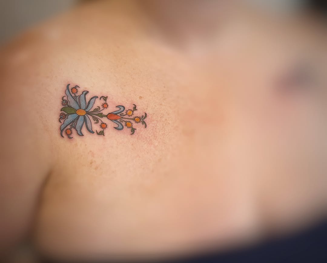 Floral arrangement dotwork tattoo on the shoulder by Holly