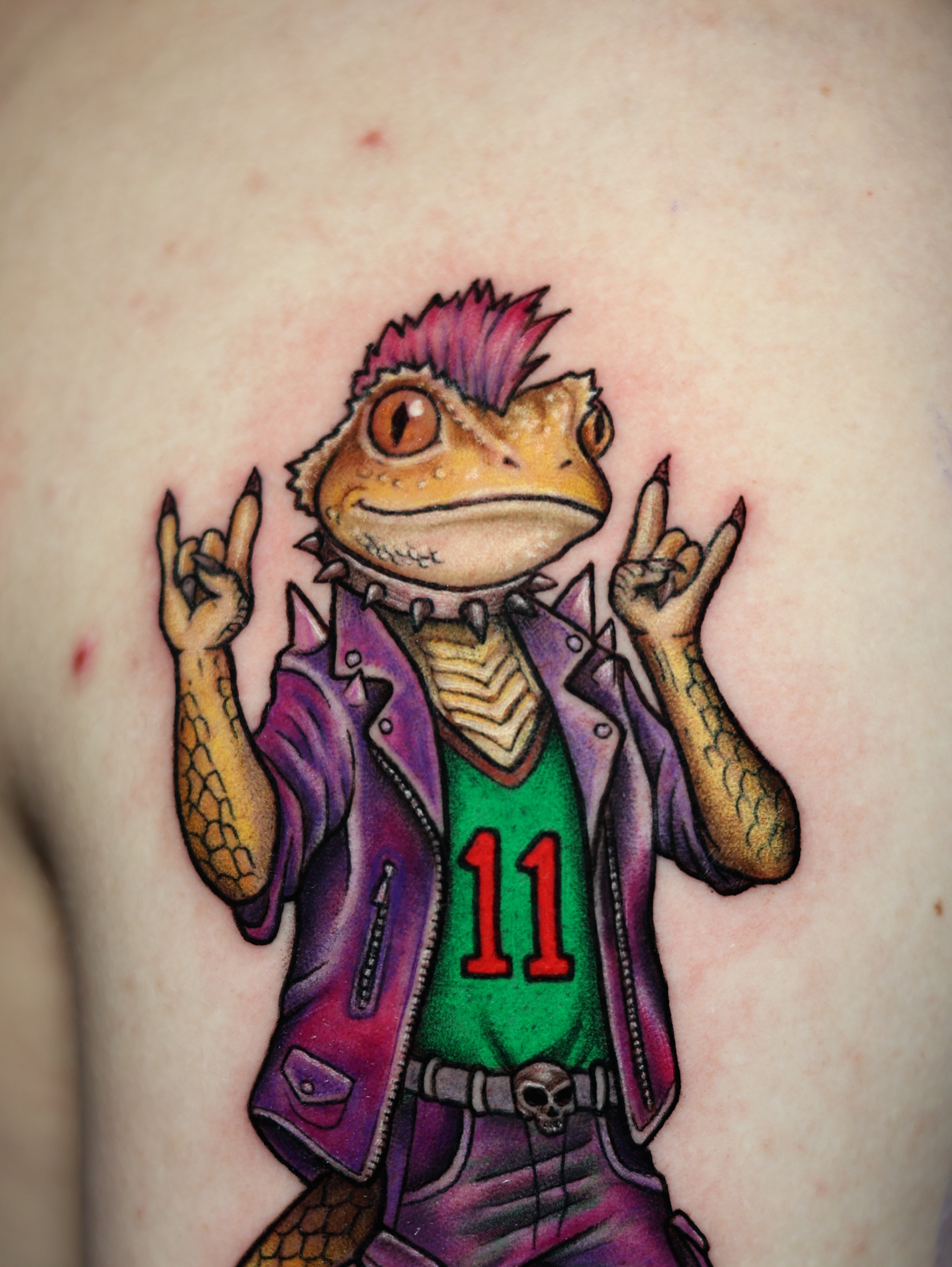Bearded dragon punk new school tattoo on the back by Tattoo Artist Los Angeles