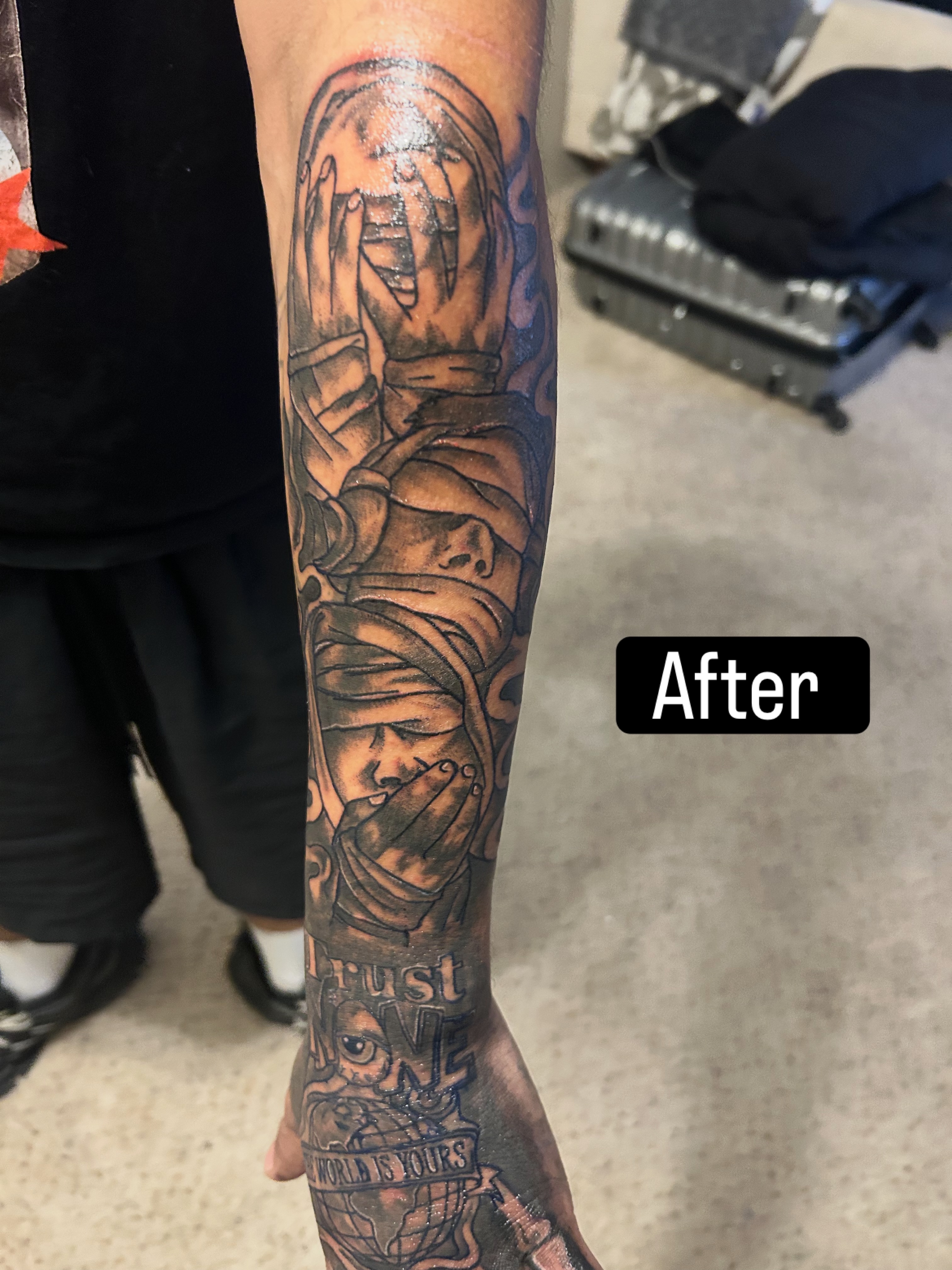 Mummy realism tattoo on the forearm by @tatzbythadon