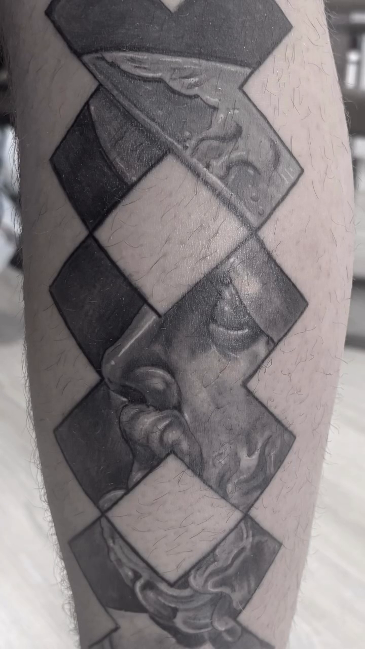 Tattoo by @daburningneedle — black_and_grey, realism