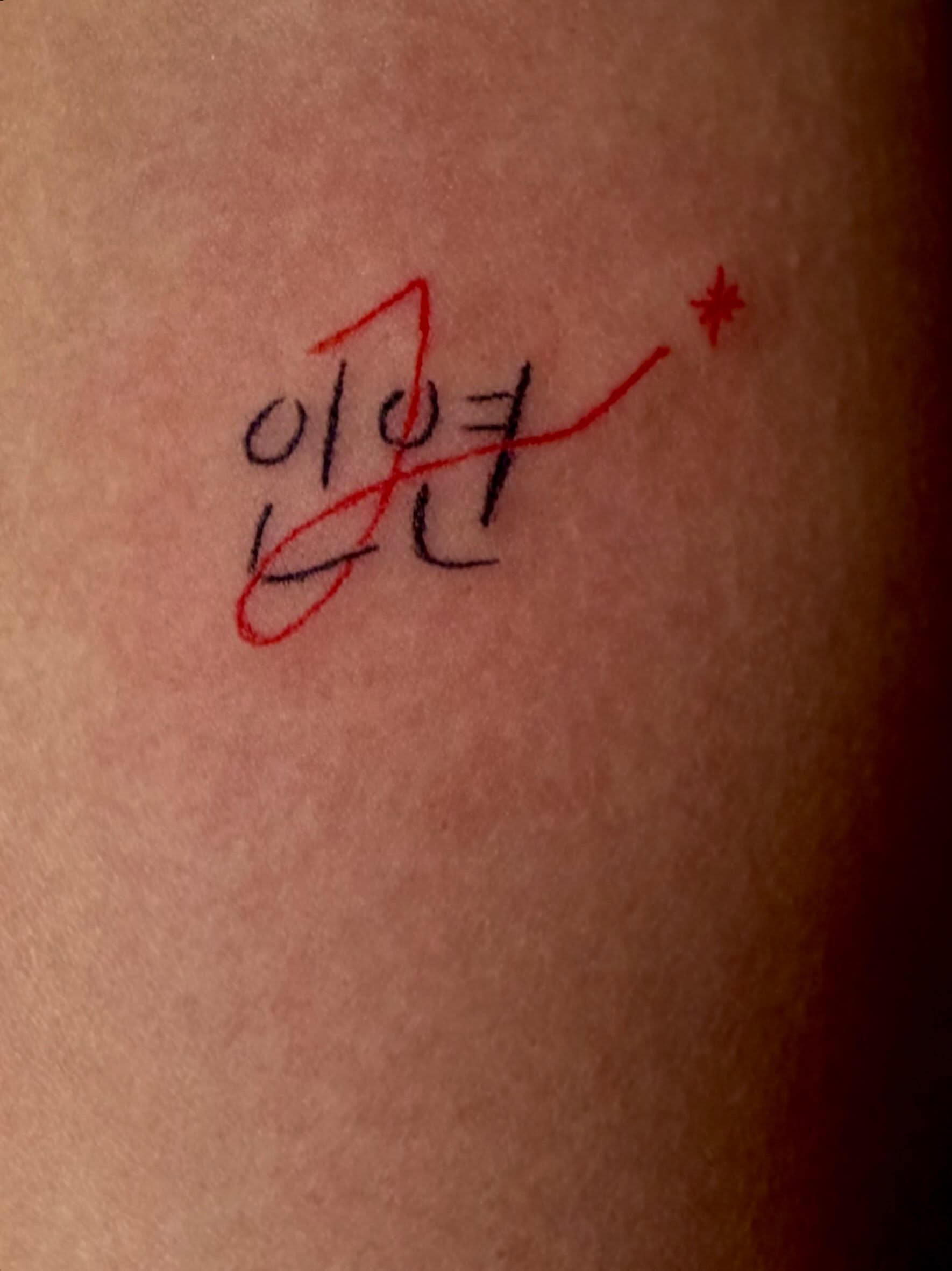 Korean characters lettering script tattoo on the forearm by Taeyeon▪️Tattoos are literature🇰🇷